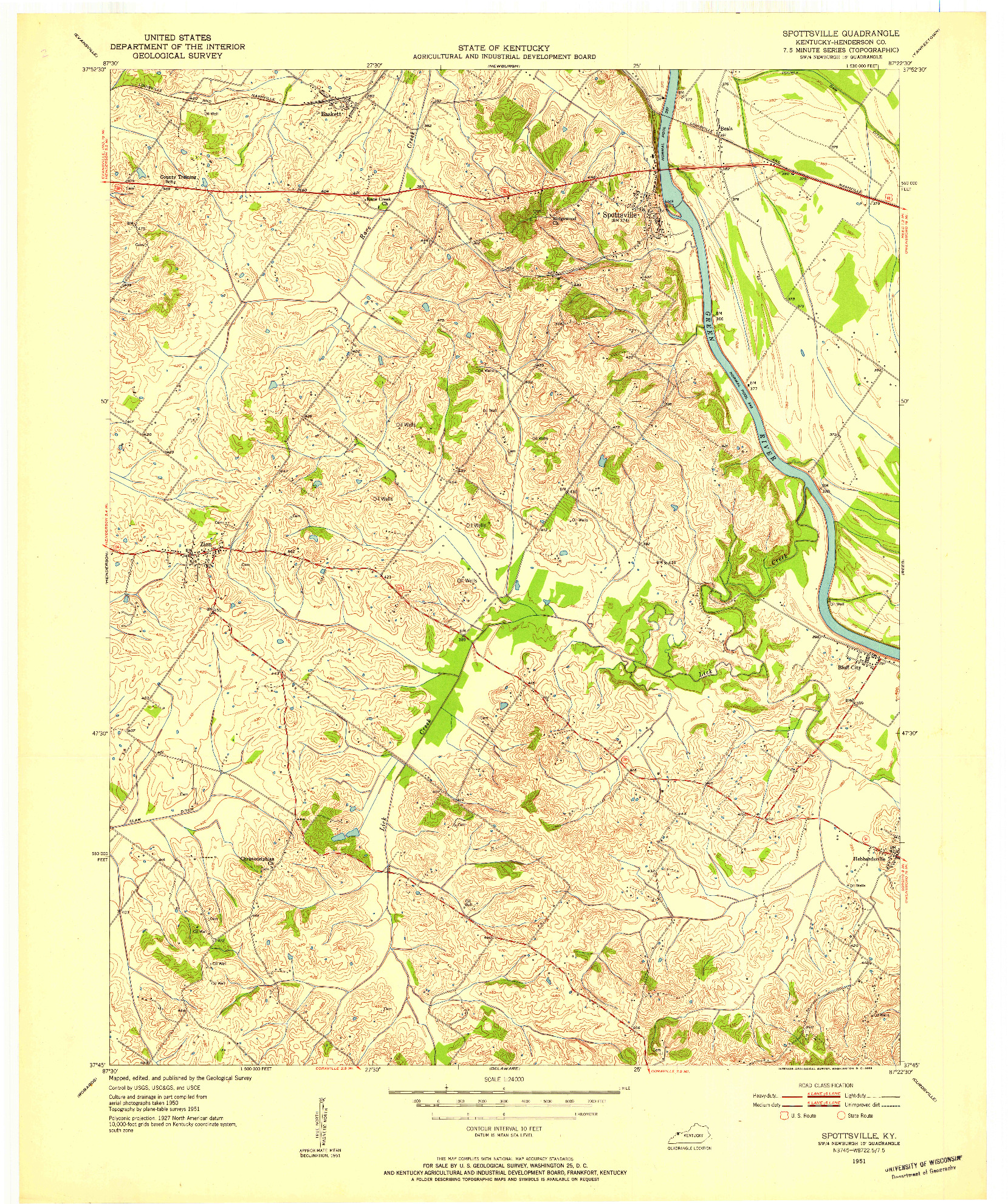 USGS 1:24000-SCALE QUADRANGLE FOR SPOTTSVILLE, KY 1951