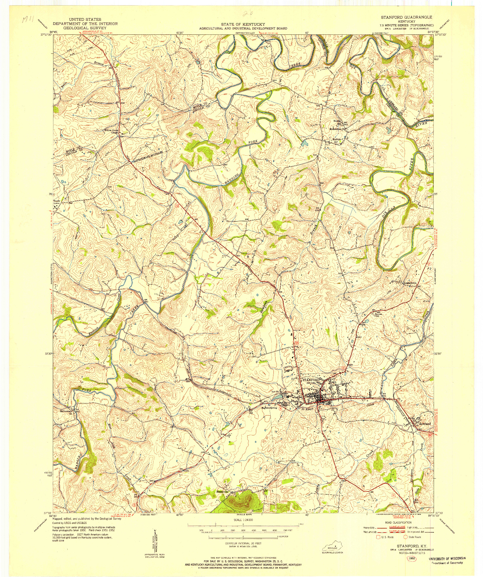 USGS 1:24000-SCALE QUADRANGLE FOR STANFORD, KY 1952