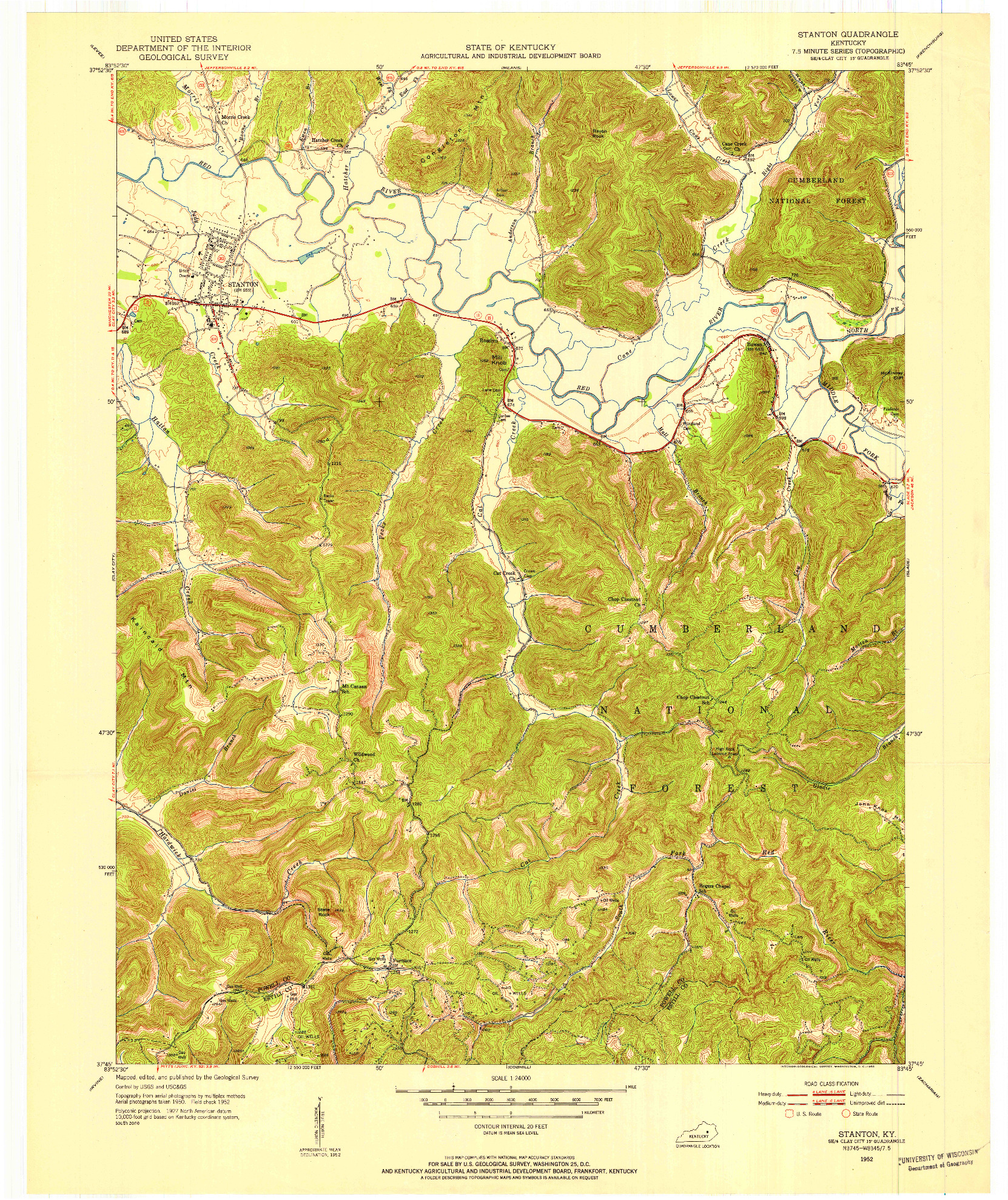 USGS 1:24000-SCALE QUADRANGLE FOR STANTON, KY 1952