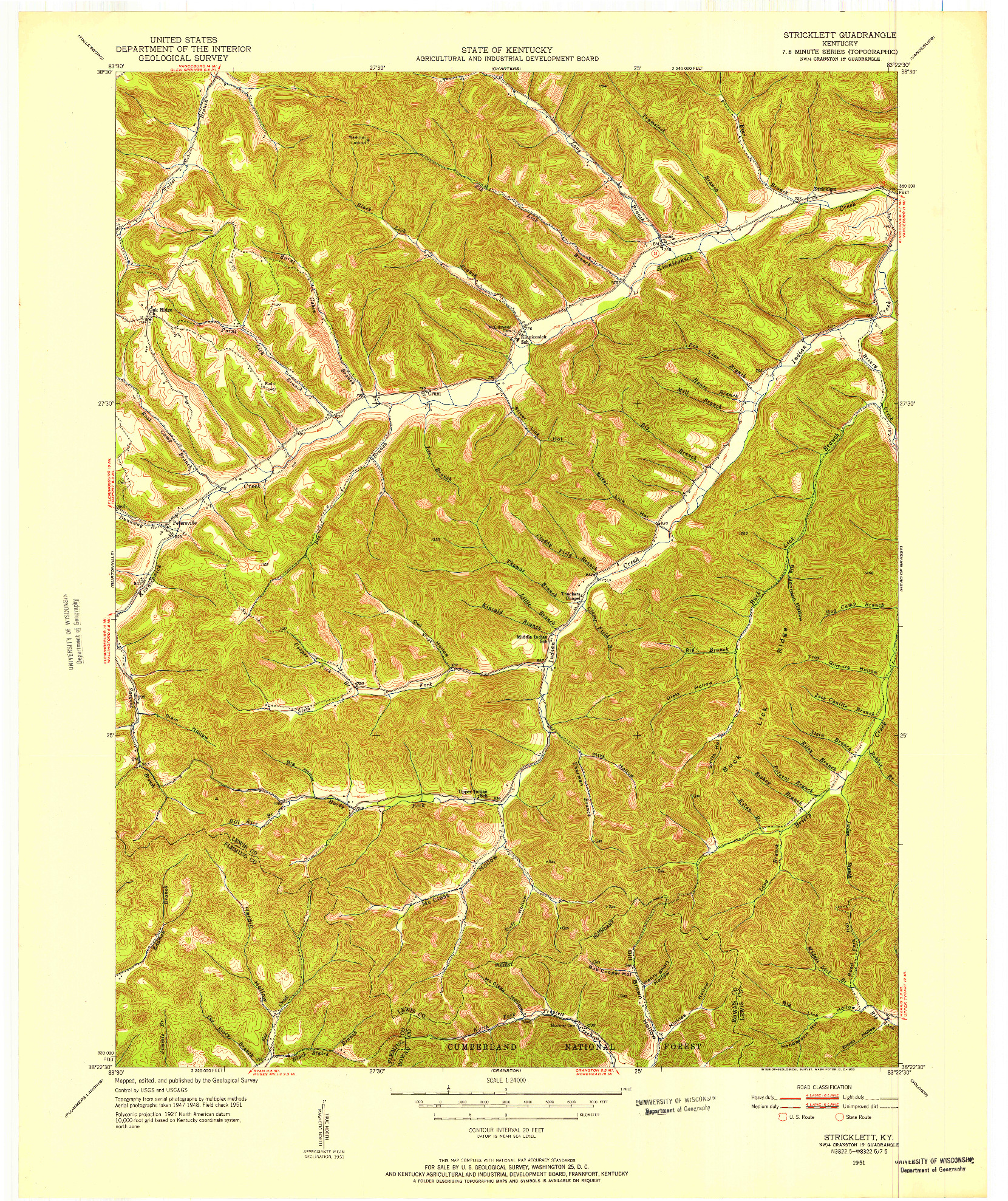 USGS 1:24000-SCALE QUADRANGLE FOR STRICKLETT, KY 1951