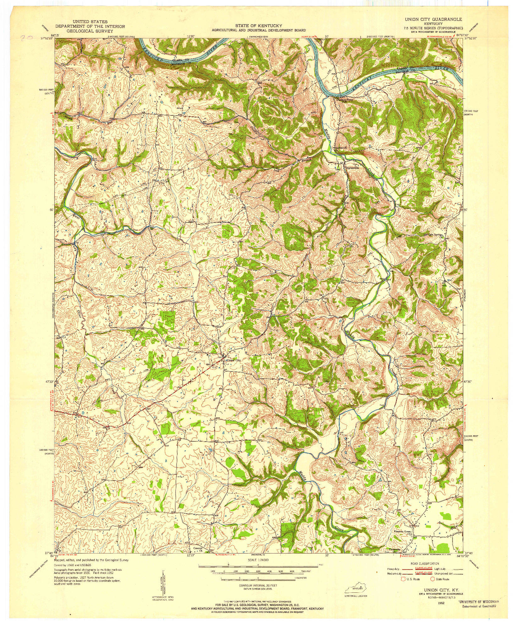 USGS 1:24000-SCALE QUADRANGLE FOR UNION CITY, KY 1952