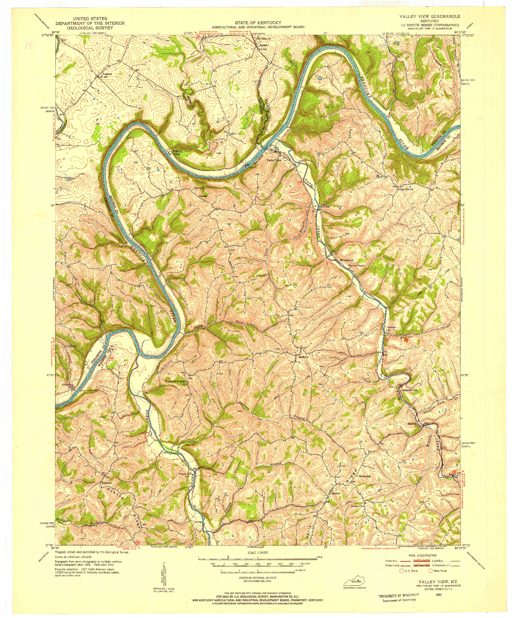 USGS 1:24000-SCALE QUADRANGLE FOR VALLEY VIEW, KY 1952