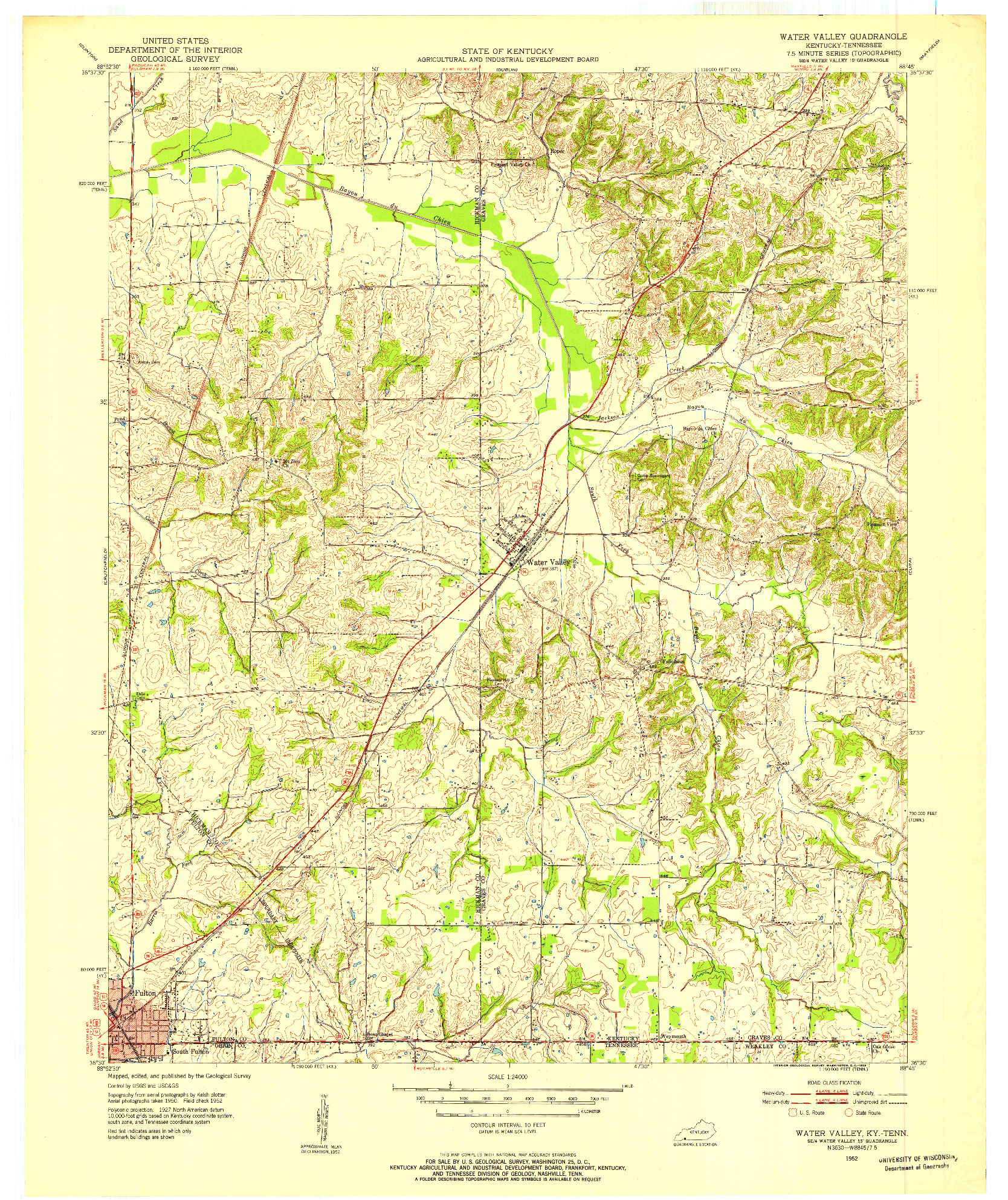 USGS 1:24000-SCALE QUADRANGLE FOR WATER VALLEY, KY 1952