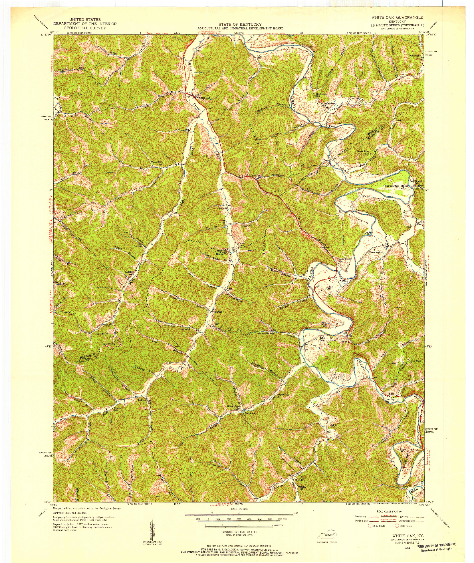 USGS 1:24000-SCALE QUADRANGLE FOR WHITE OAK, KY 1951