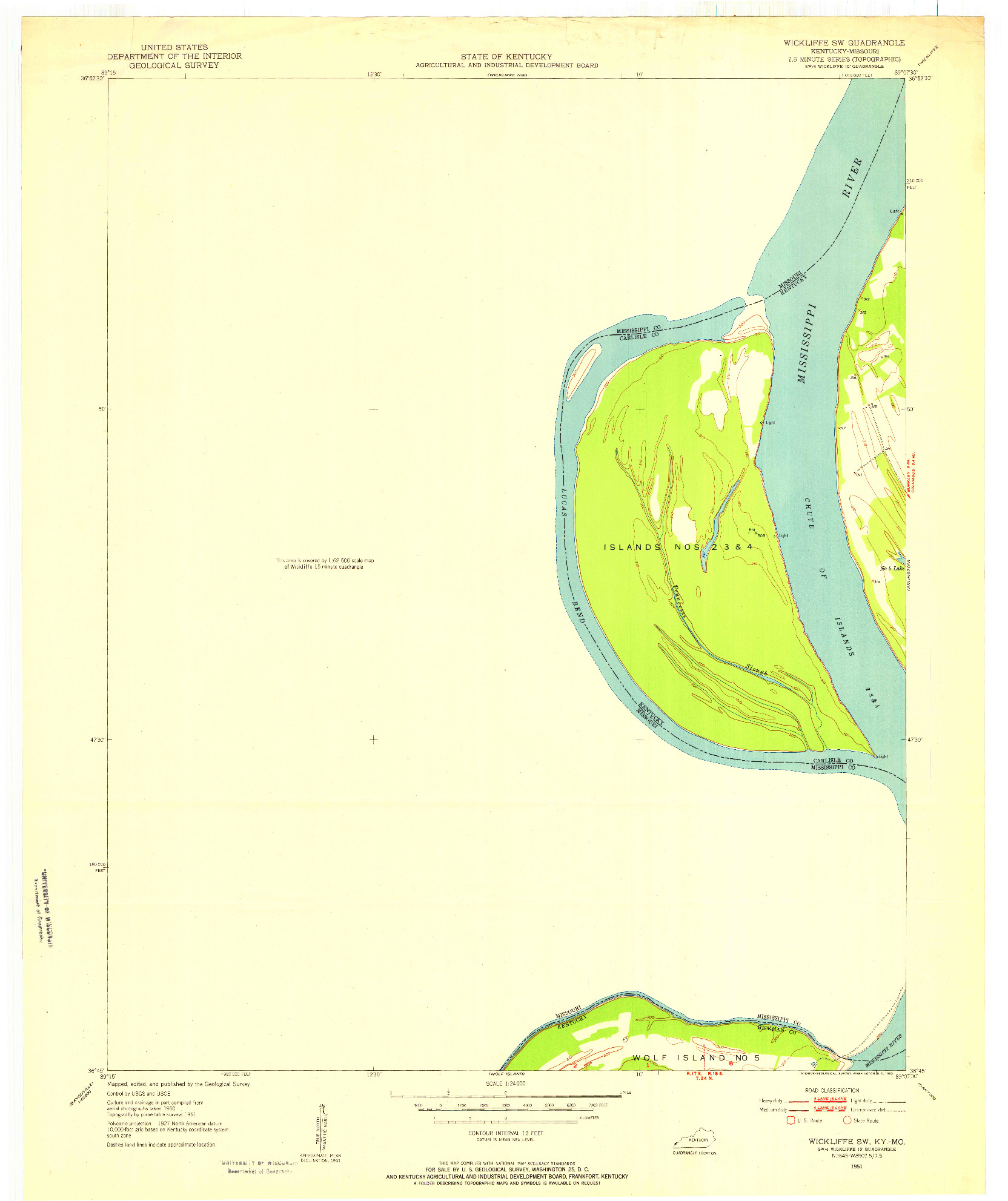 USGS 1:24000-SCALE QUADRANGLE FOR WICKLIFFE SW, KY 1951