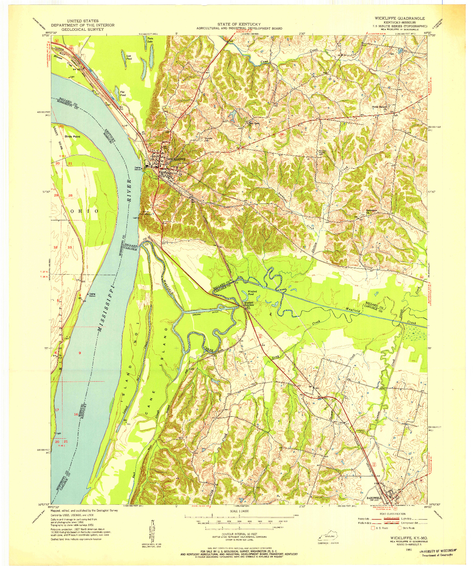 USGS 1:24000-SCALE QUADRANGLE FOR WICKLIFFE, KY 1951