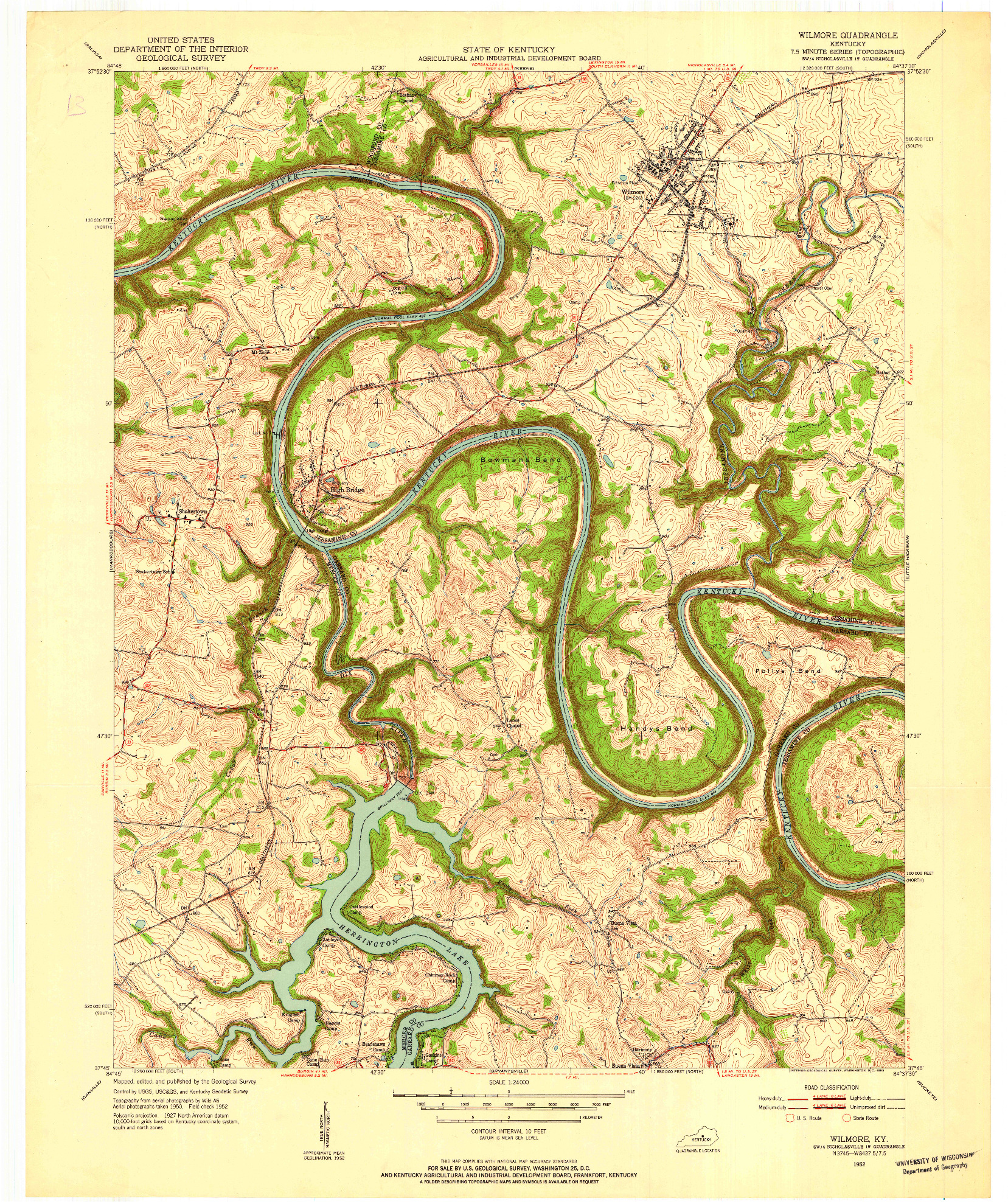 USGS 1:24000-SCALE QUADRANGLE FOR WILMORE, KY 1952