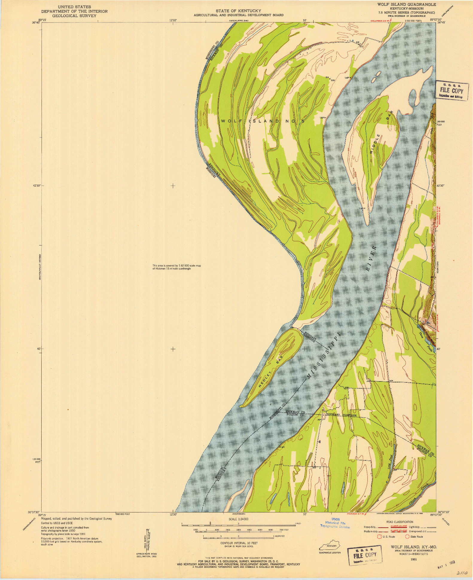 USGS 1:24000-SCALE QUADRANGLE FOR WOLF ISLAND, KY 1951