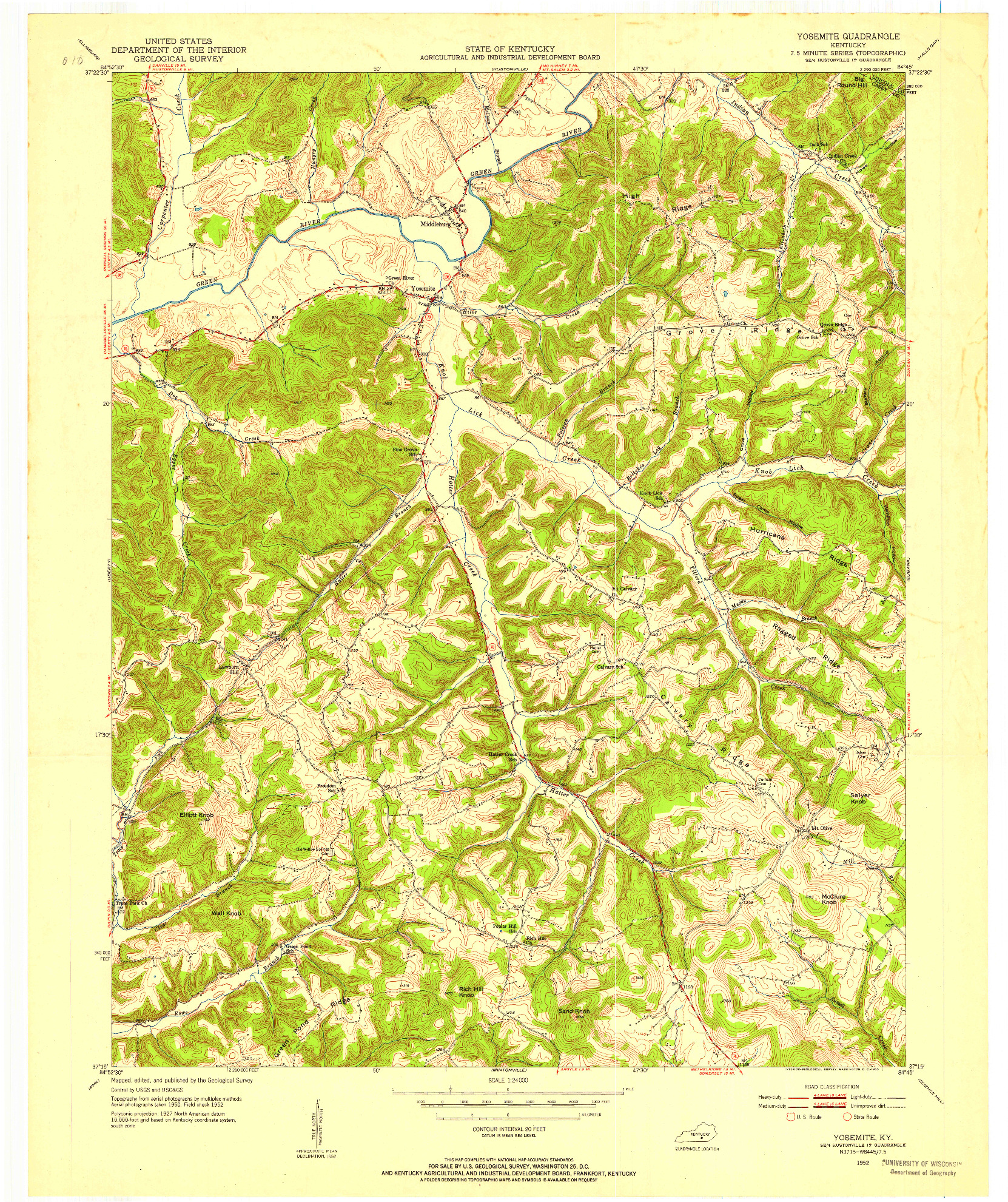 USGS 1:24000-SCALE QUADRANGLE FOR YOSEMITE, KY 1952