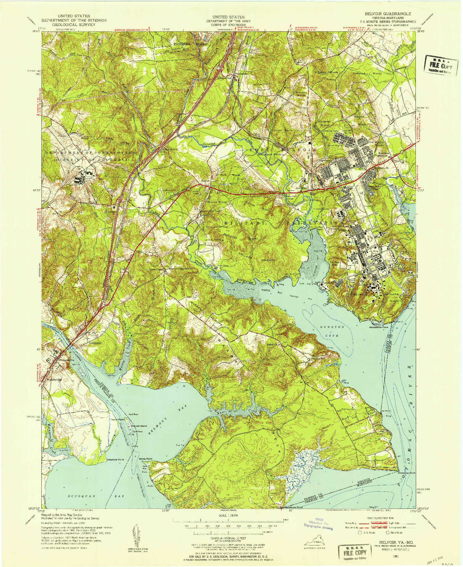 USGS 1:24000-SCALE QUADRANGLE FOR BELVOIR, VA 1951