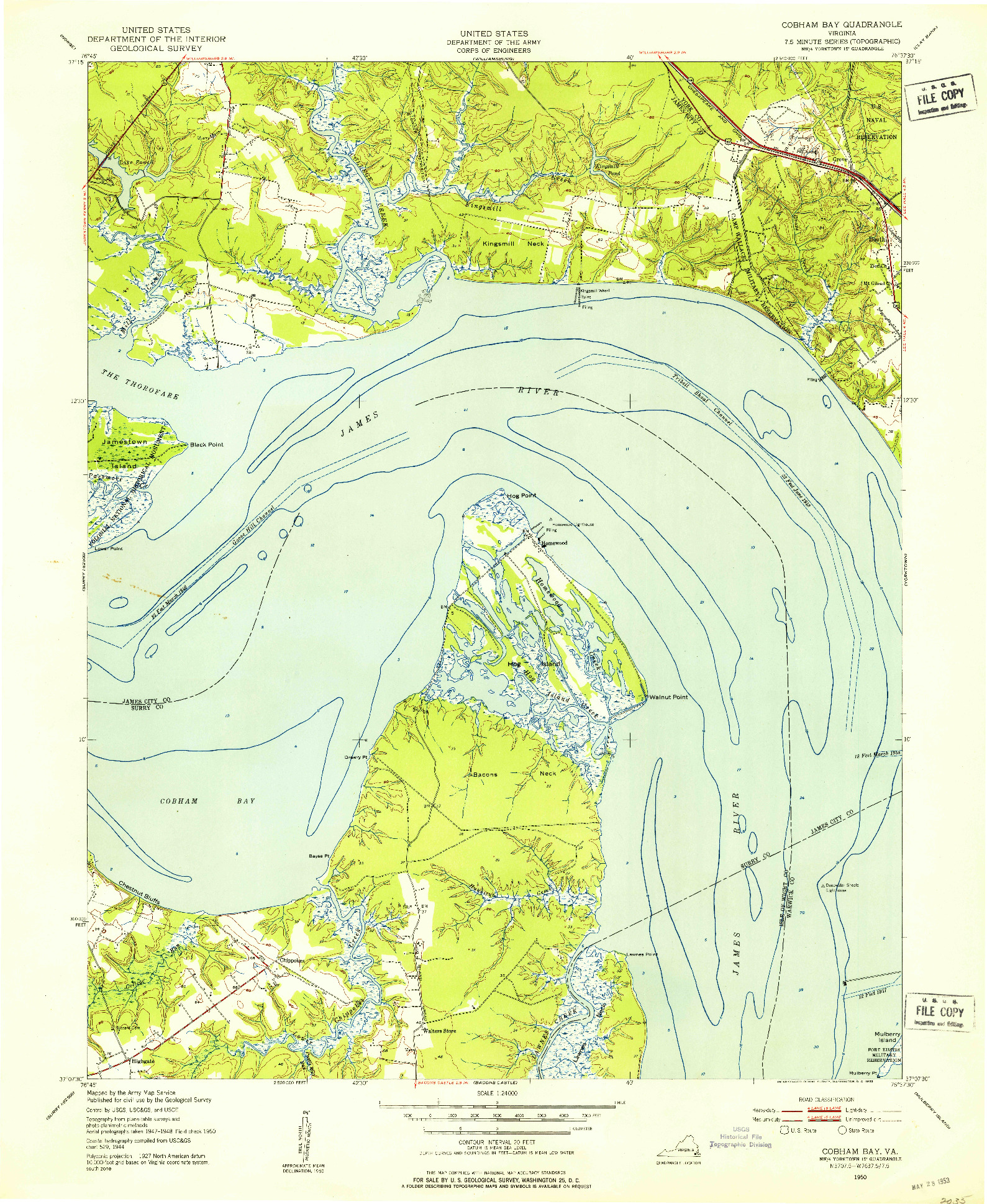 USGS 1:24000-SCALE QUADRANGLE FOR COBHAM BAY, VA 1950