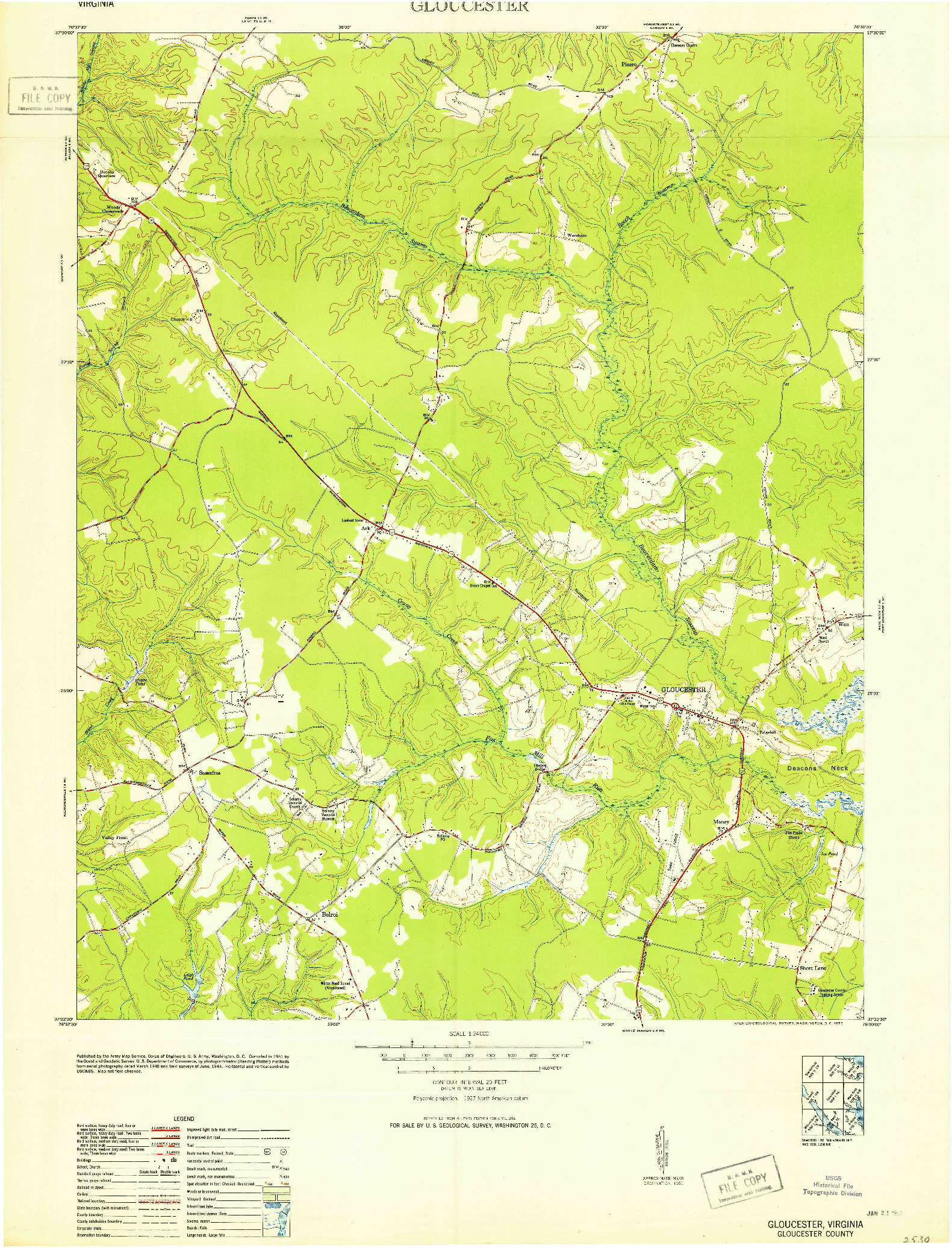 USGS 1:24000-SCALE QUADRANGLE FOR GLOUCESTER, VA 1953