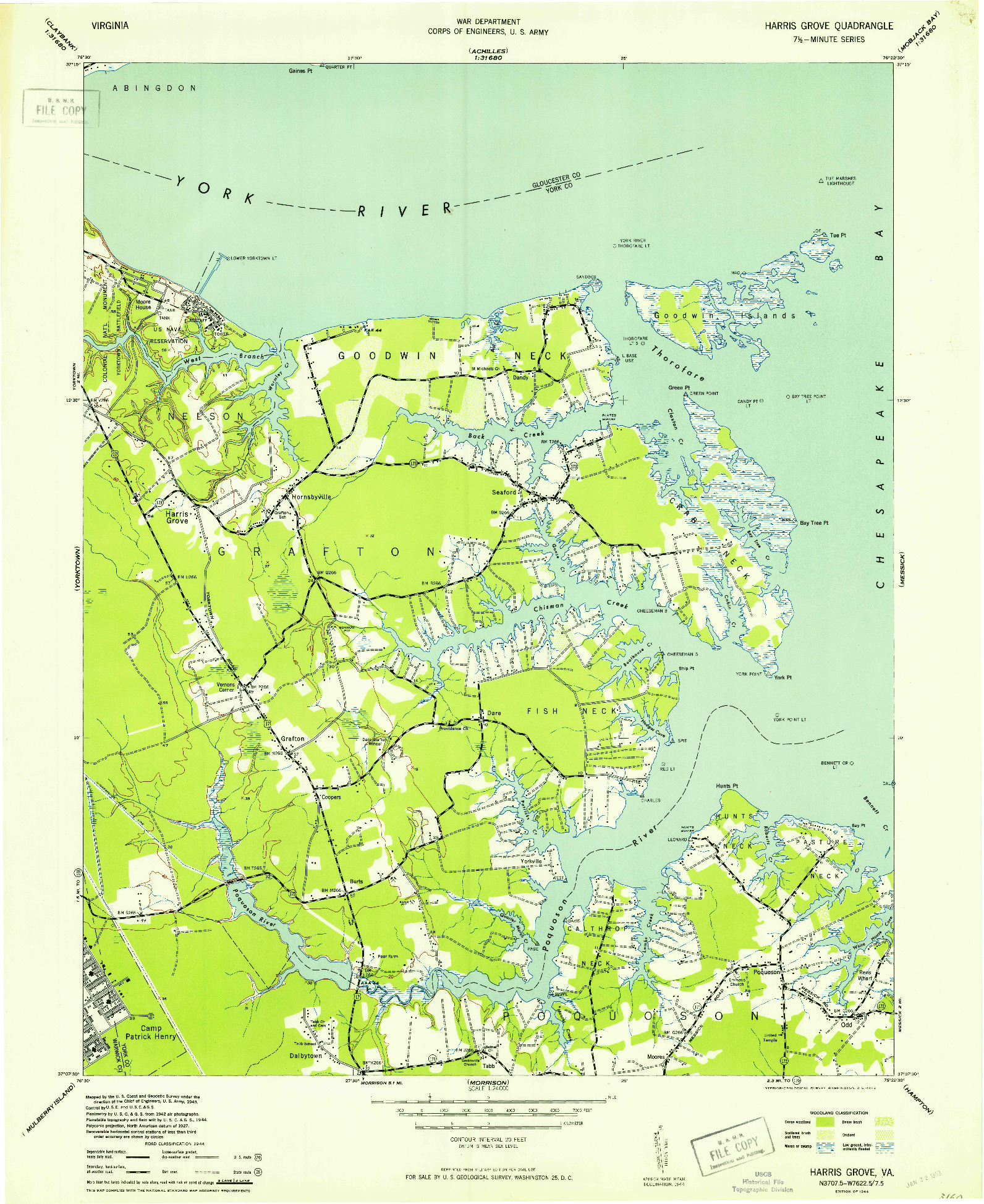 USGS 1:24000-SCALE QUADRANGLE FOR HARRIS GROVE, VA 1944