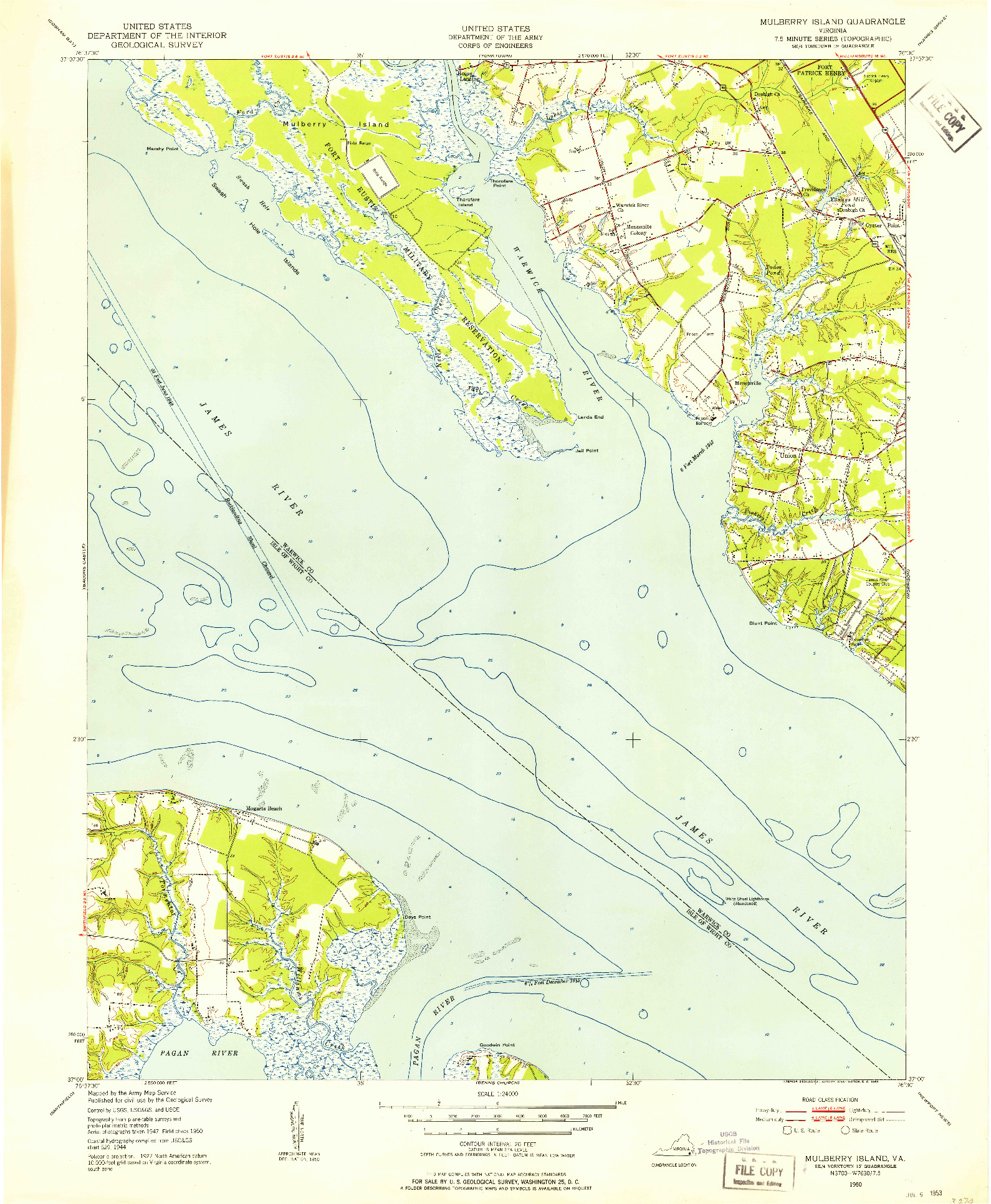 USGS 1:24000-SCALE QUADRANGLE FOR MULBERRY ISLAND, VA 1950