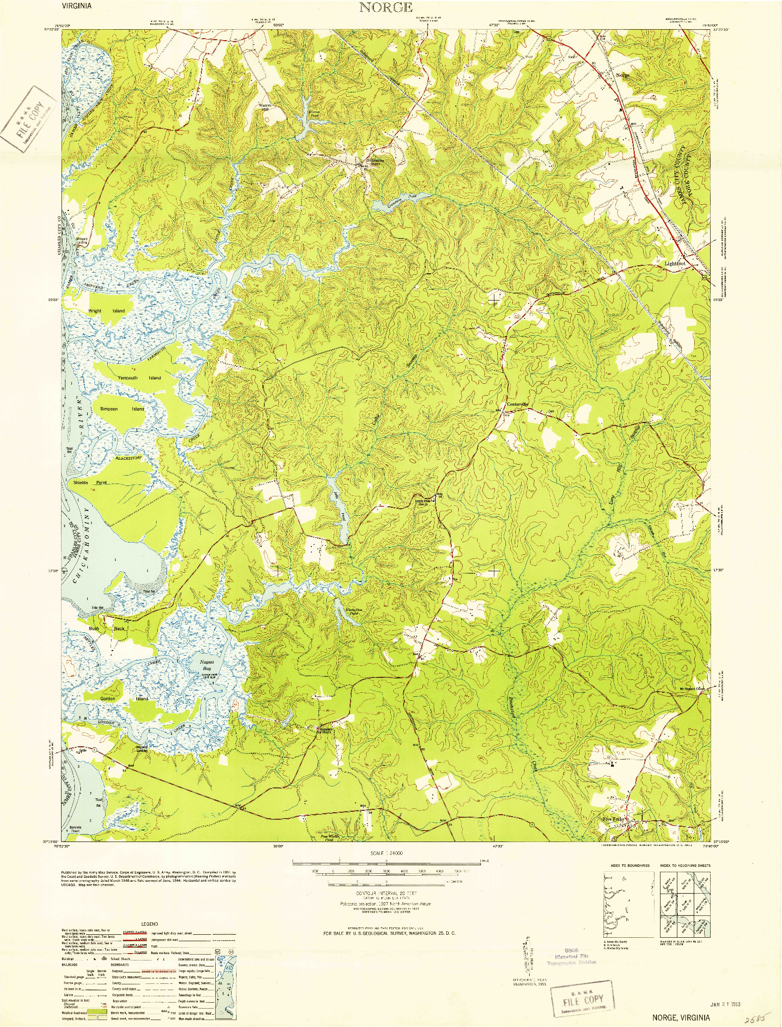 USGS 1:24000-SCALE QUADRANGLE FOR NORGE, VA 1953