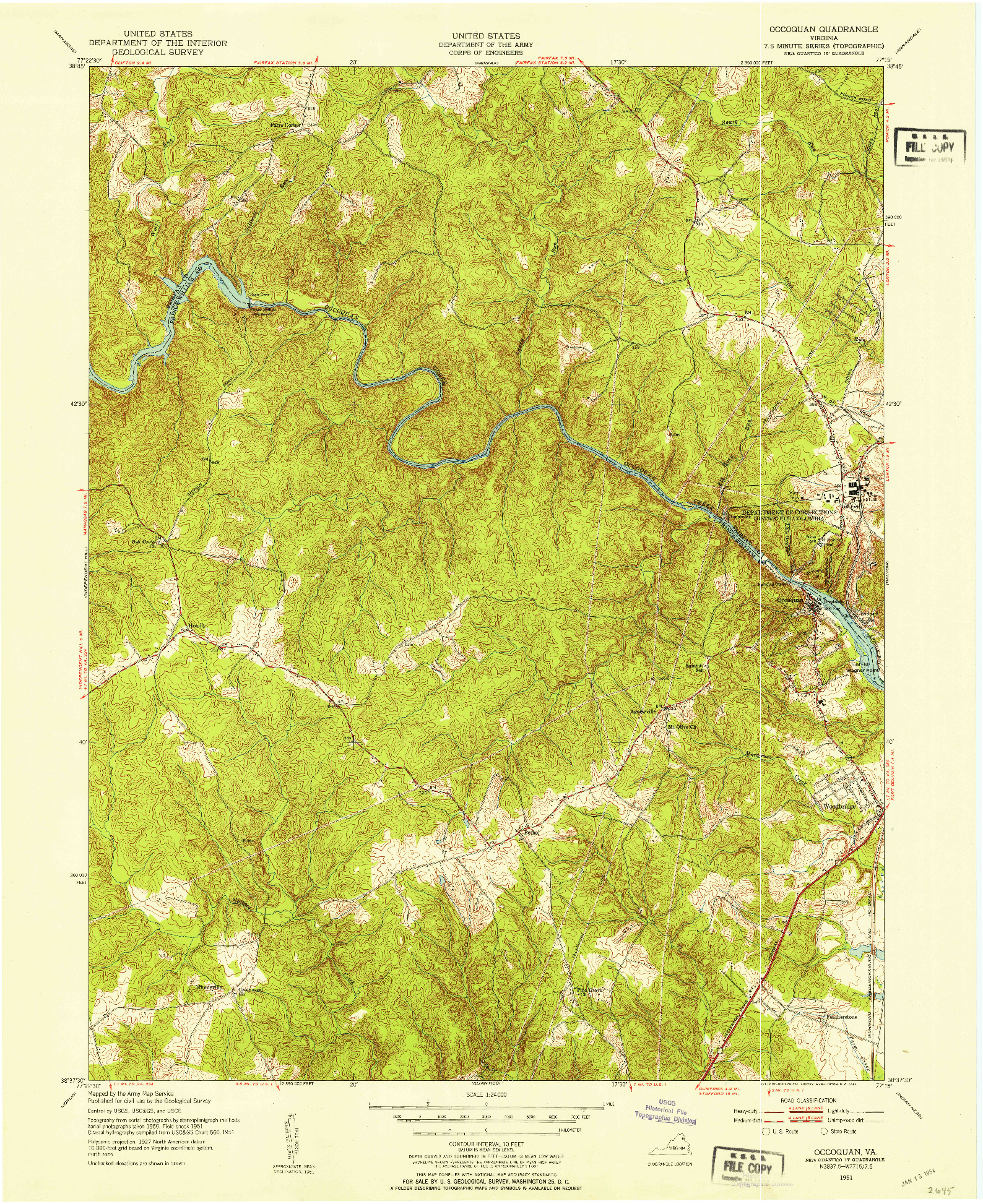 USGS 1:24000-SCALE QUADRANGLE FOR OCCOQUAN, VA 1951