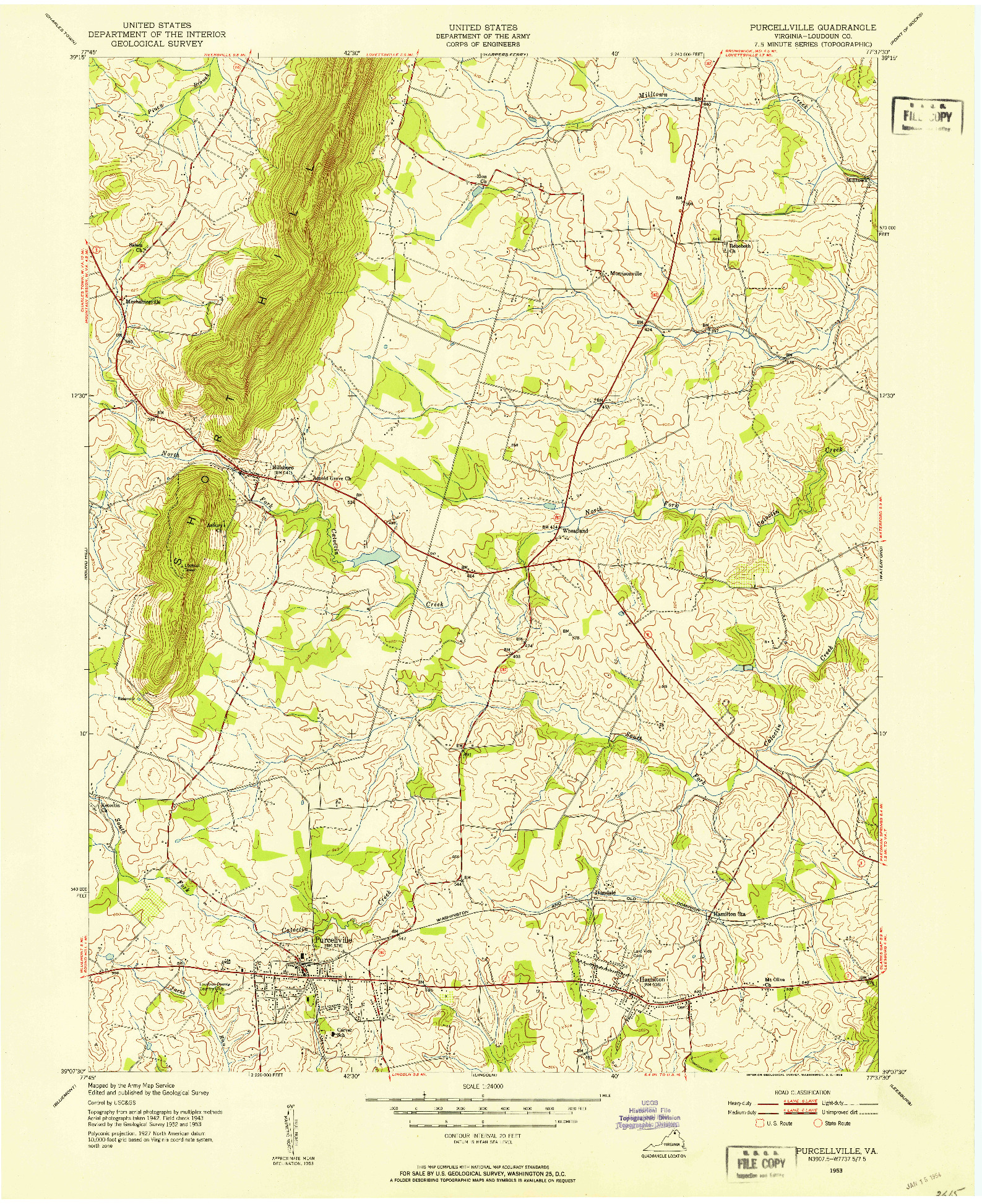 USGS 1:24000-SCALE QUADRANGLE FOR PURCELLVILLE, VA 1953
