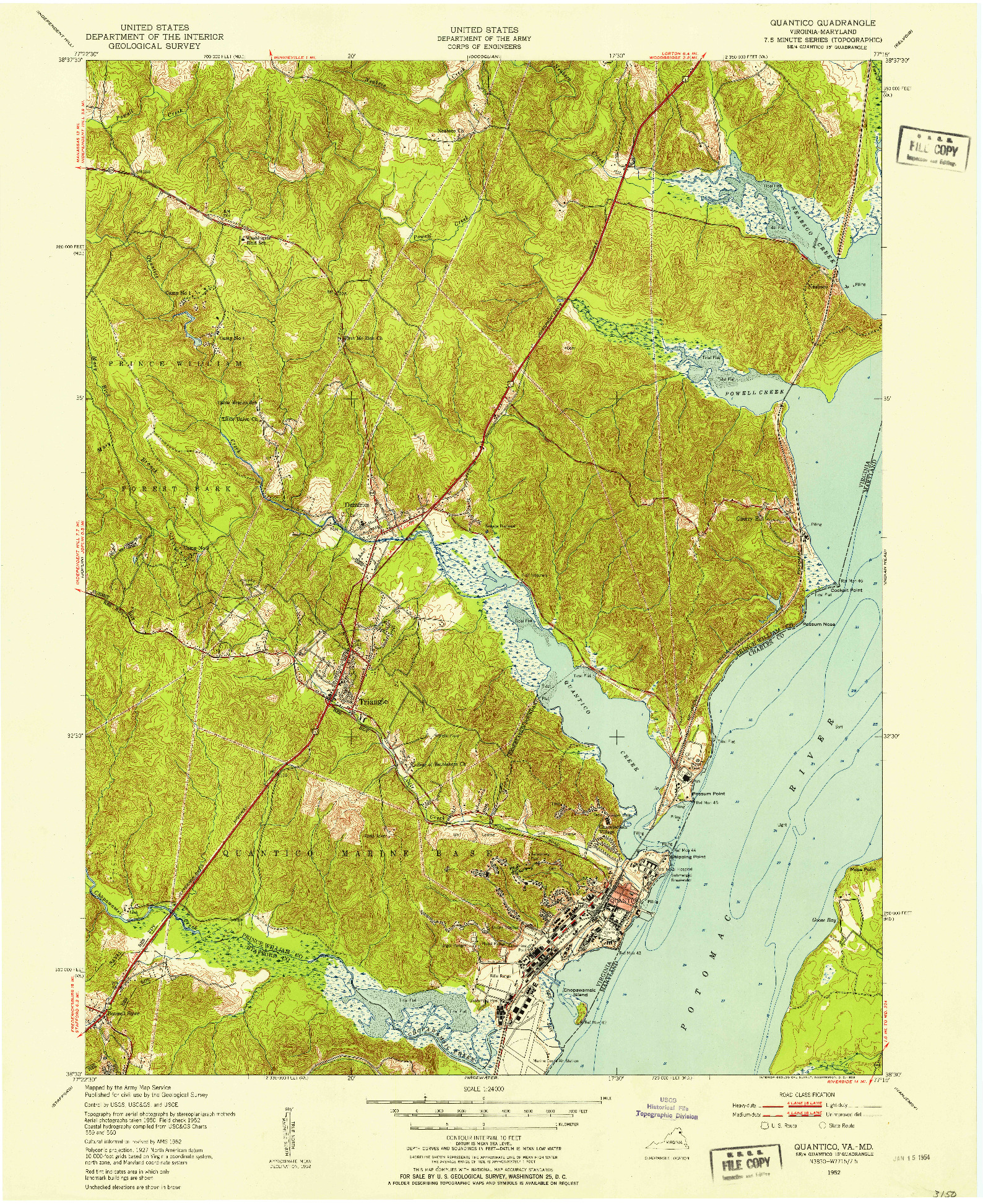 USGS 1:24000-SCALE QUADRANGLE FOR QUANTICO, VA 1952