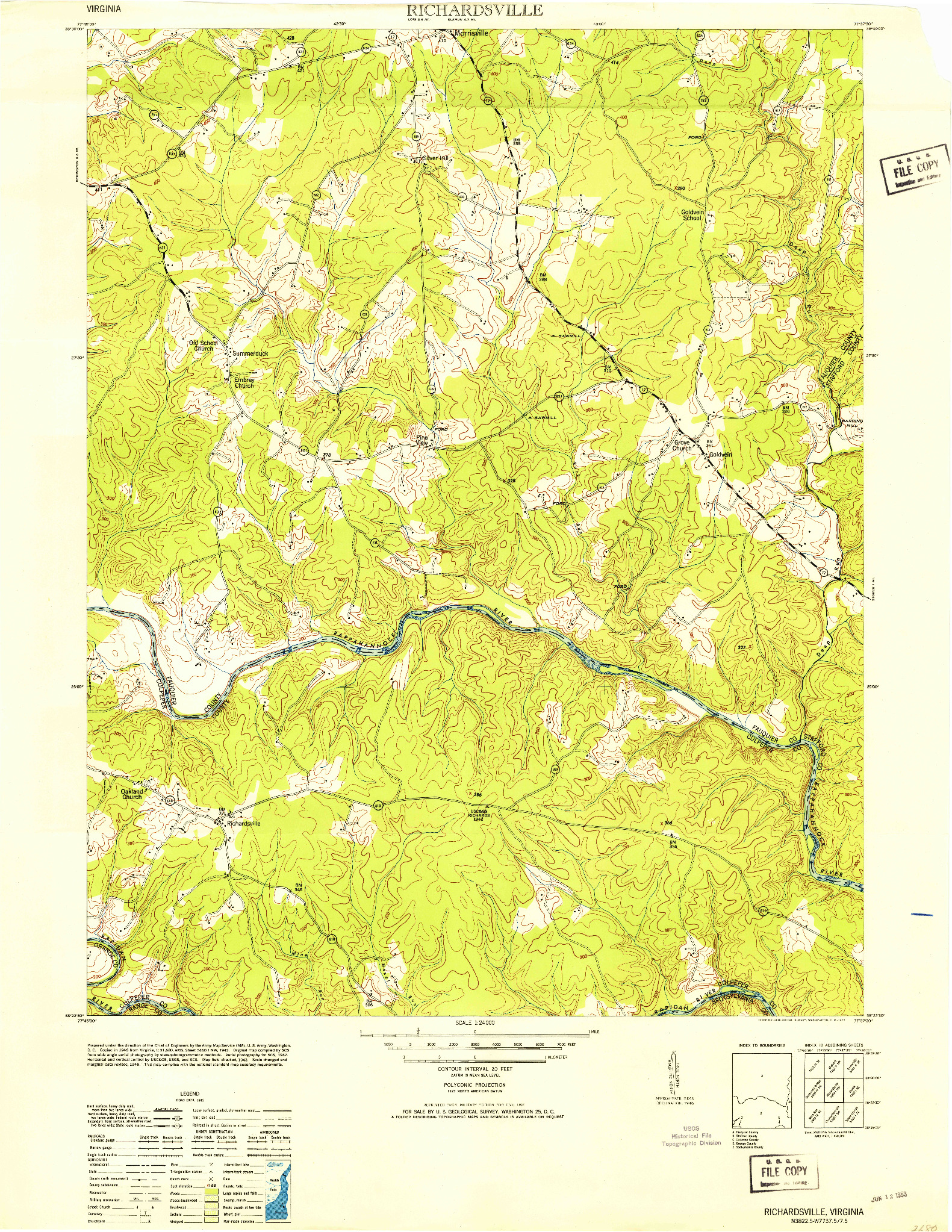 USGS 1:24000-SCALE QUADRANGLE FOR RICHARDSVILLE, VA 1953