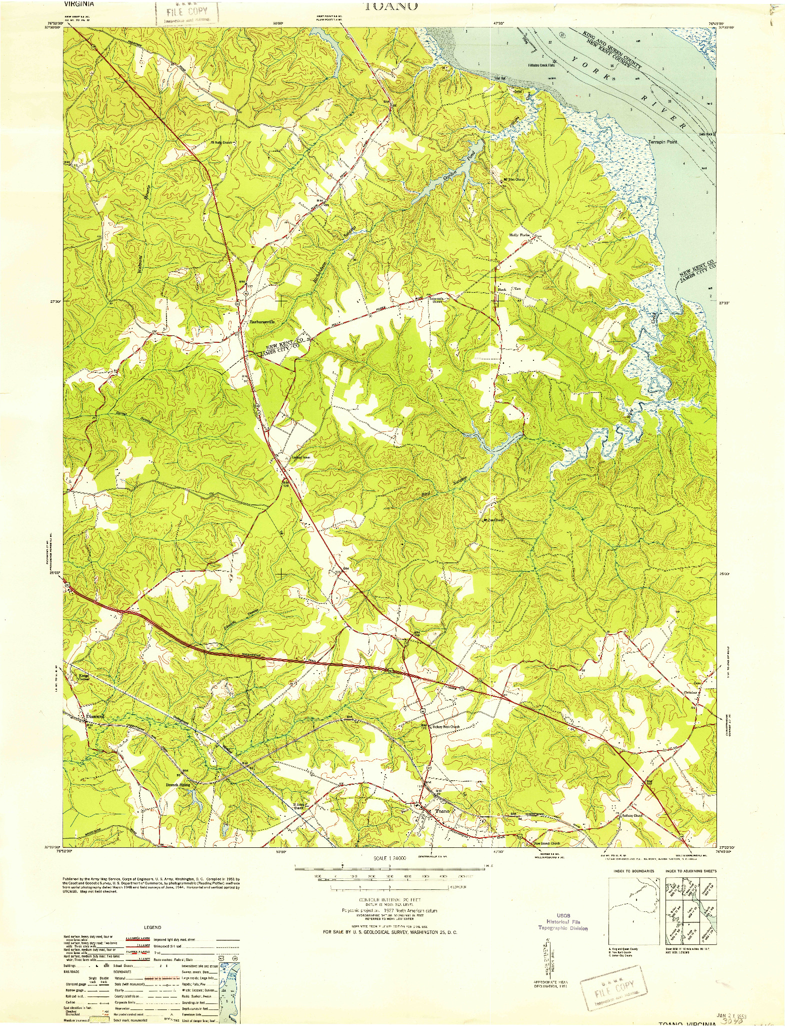 USGS 1:24000-SCALE QUADRANGLE FOR TOANO, VA 1953