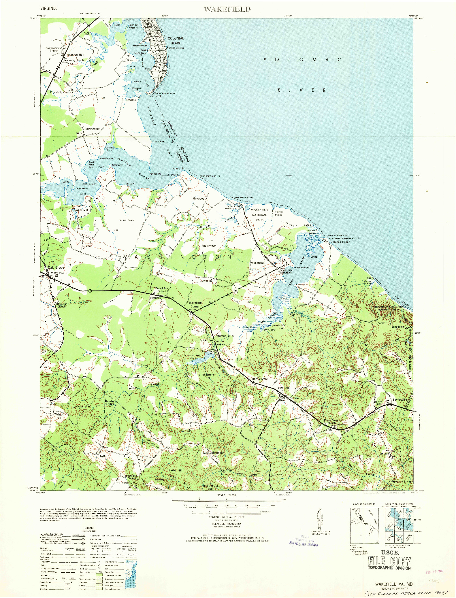 USGS 1:24000-SCALE QUADRANGLE FOR WAKEFIELD, VA 1953
