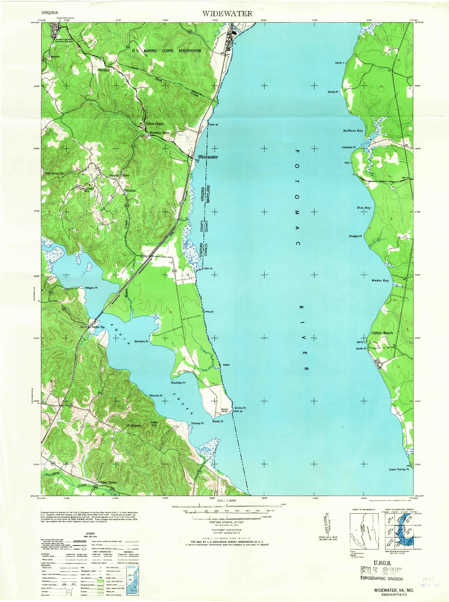 USGS 1:24000-SCALE QUADRANGLE FOR WIDEWATER, VA 1946