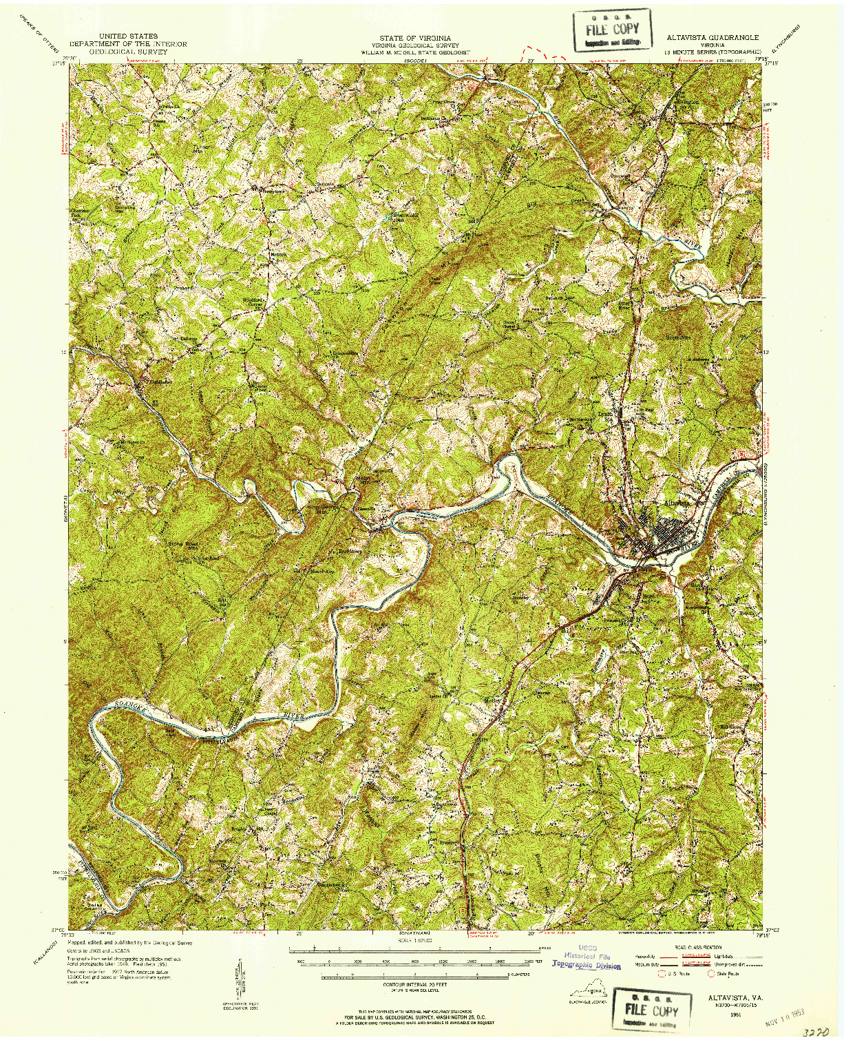 USGS 1:62500-SCALE QUADRANGLE FOR ALTAVISTA, VA 1951