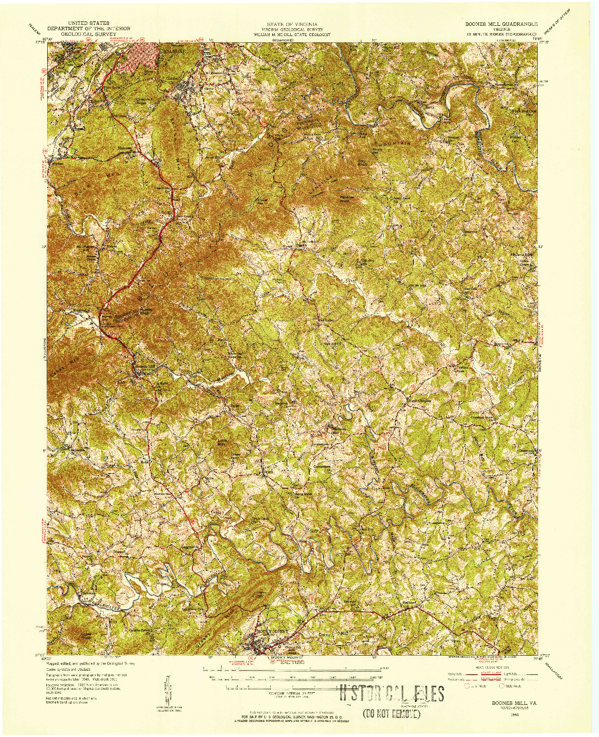 USGS 1:62500-SCALE QUADRANGLE FOR BOONES MILL, VA 1951