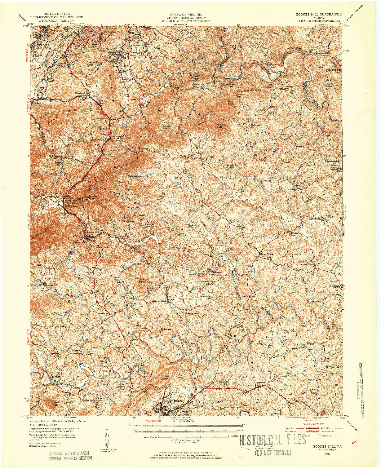 USGS 1:62500-SCALE QUADRANGLE FOR BOONES MILL, VA 1951