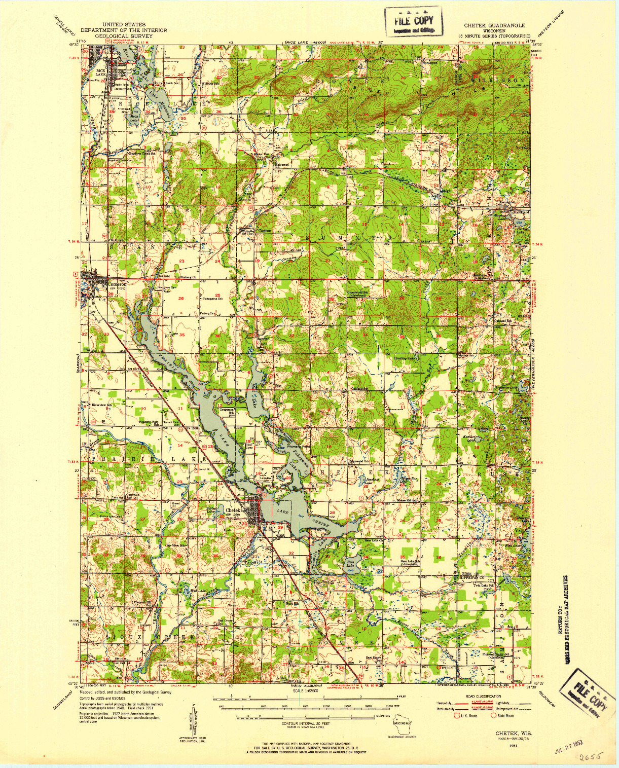 USGS 1:62500-SCALE QUADRANGLE FOR CHETEK, WI 1951