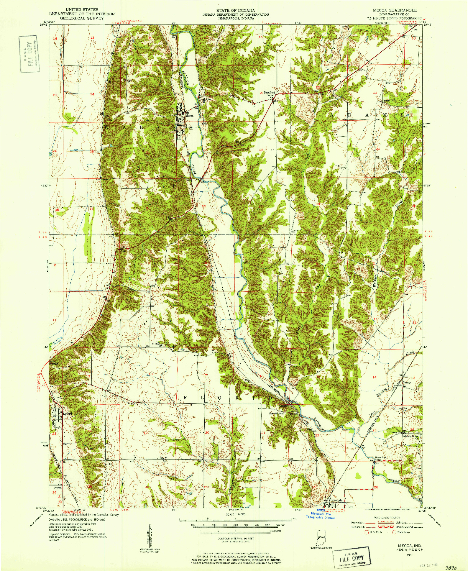 USGS 1:24000-SCALE QUADRANGLE FOR MECCA, IN 1951