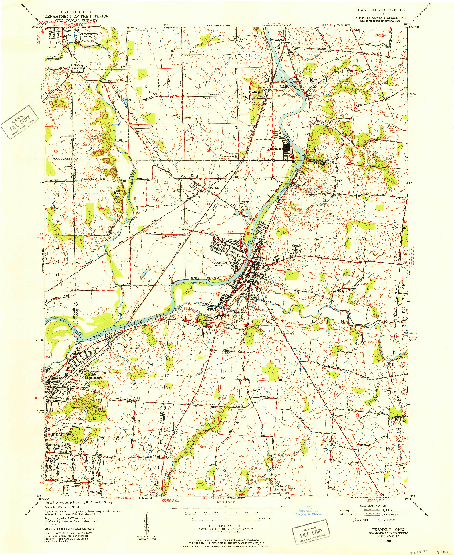 USGS 1:24000-SCALE QUADRANGLE FOR FRANKLIN, OH 1951