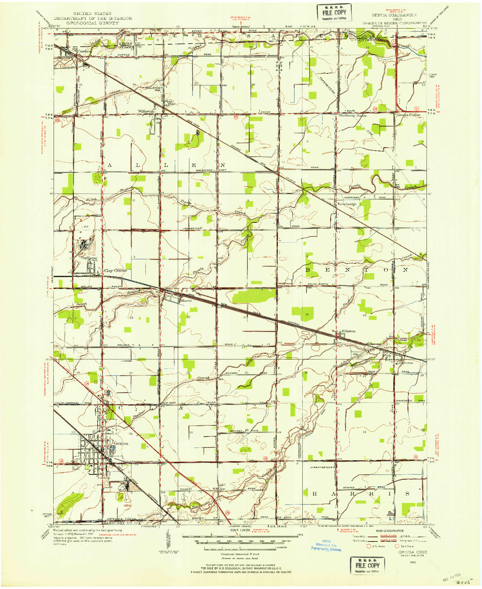 USGS 1:24000-SCALE QUADRANGLE FOR GENOA, OH 1952