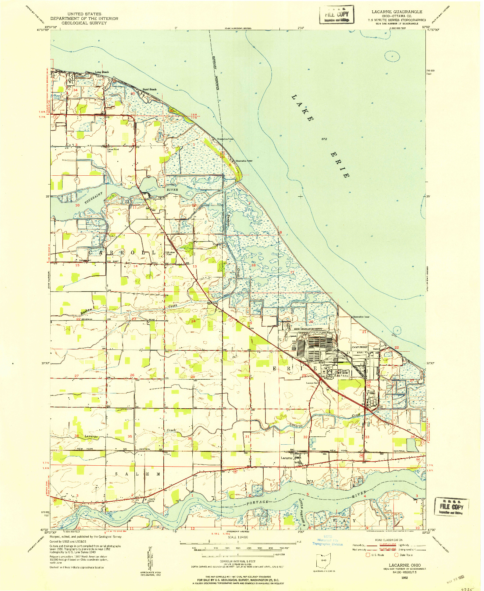 USGS 1:24000-SCALE QUADRANGLE FOR LACARNE, OH 1952