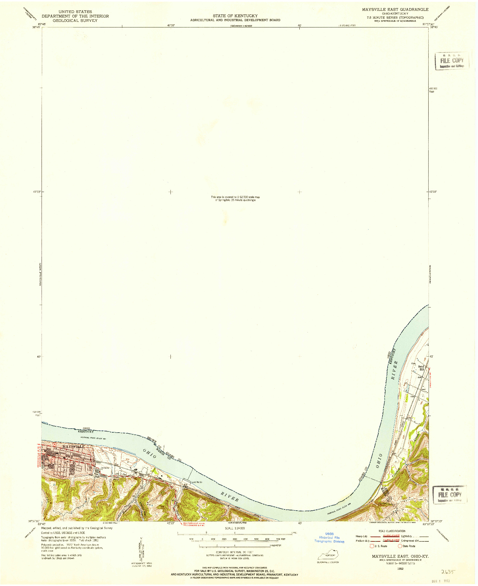 USGS 1:24000-SCALE QUADRANGLE FOR MAYSVILLE EAST, OH 1952