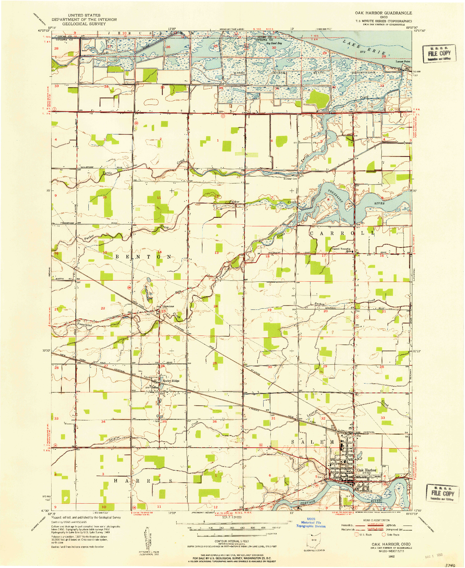 USGS 1:24000-SCALE QUADRANGLE FOR OAK HARBOR, OH 1952