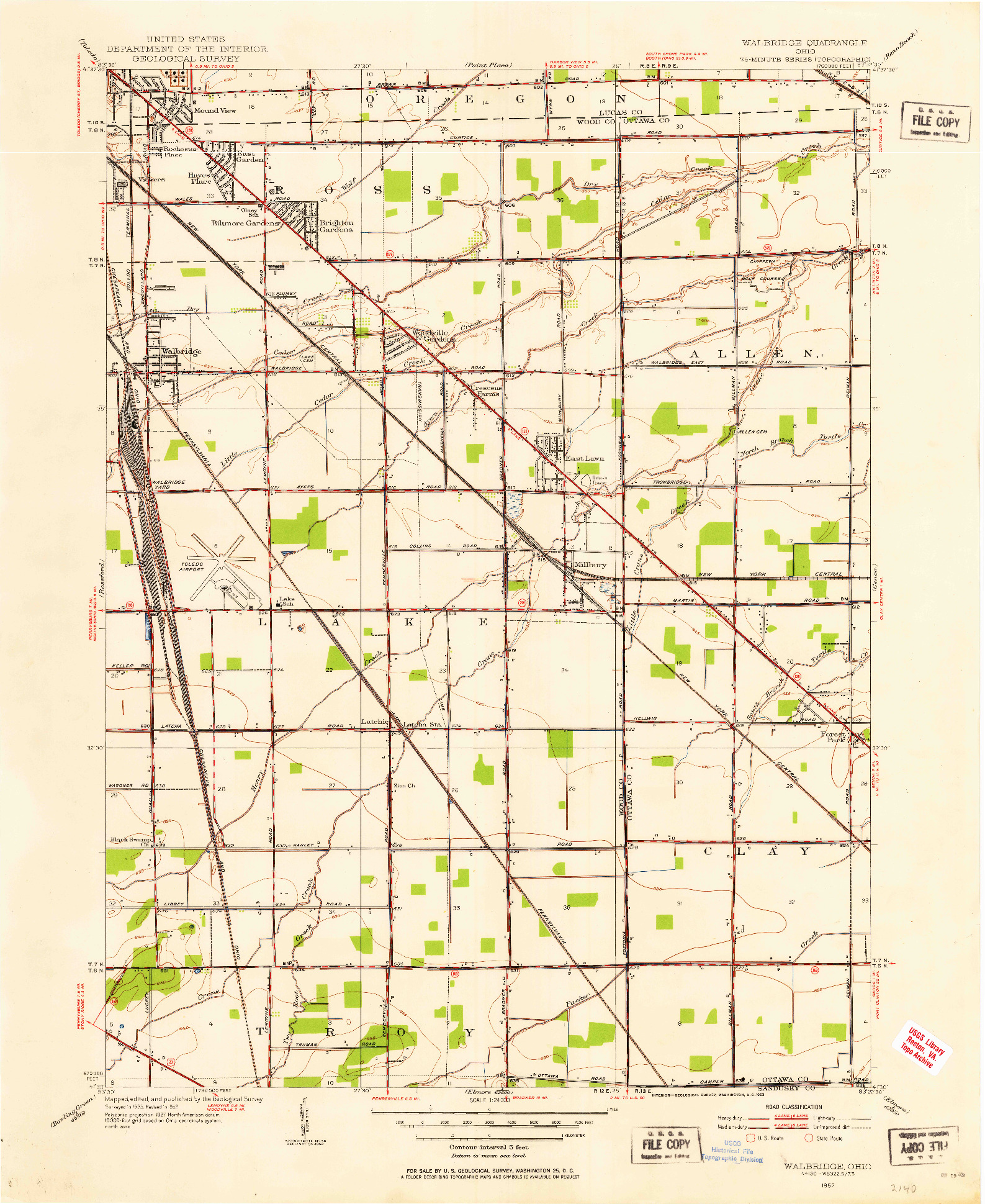 USGS 1:24000-SCALE QUADRANGLE FOR WALBRIDGE, OH 1952