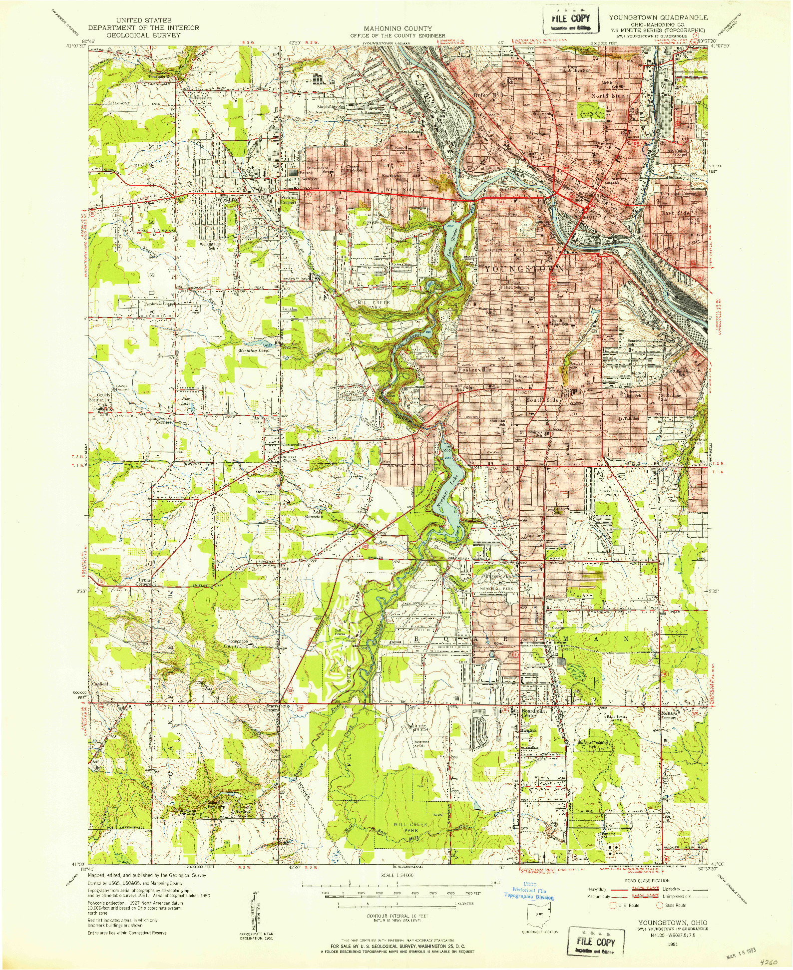 USGS 1:24000-SCALE QUADRANGLE FOR YOUNGSTOWN, OH 1951