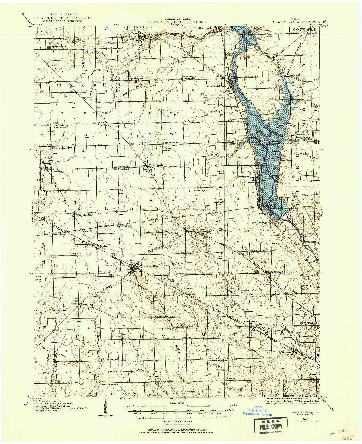 USGS 1:62500-SCALE QUADRANGLE FOR BROOKVILLE, OH 1905