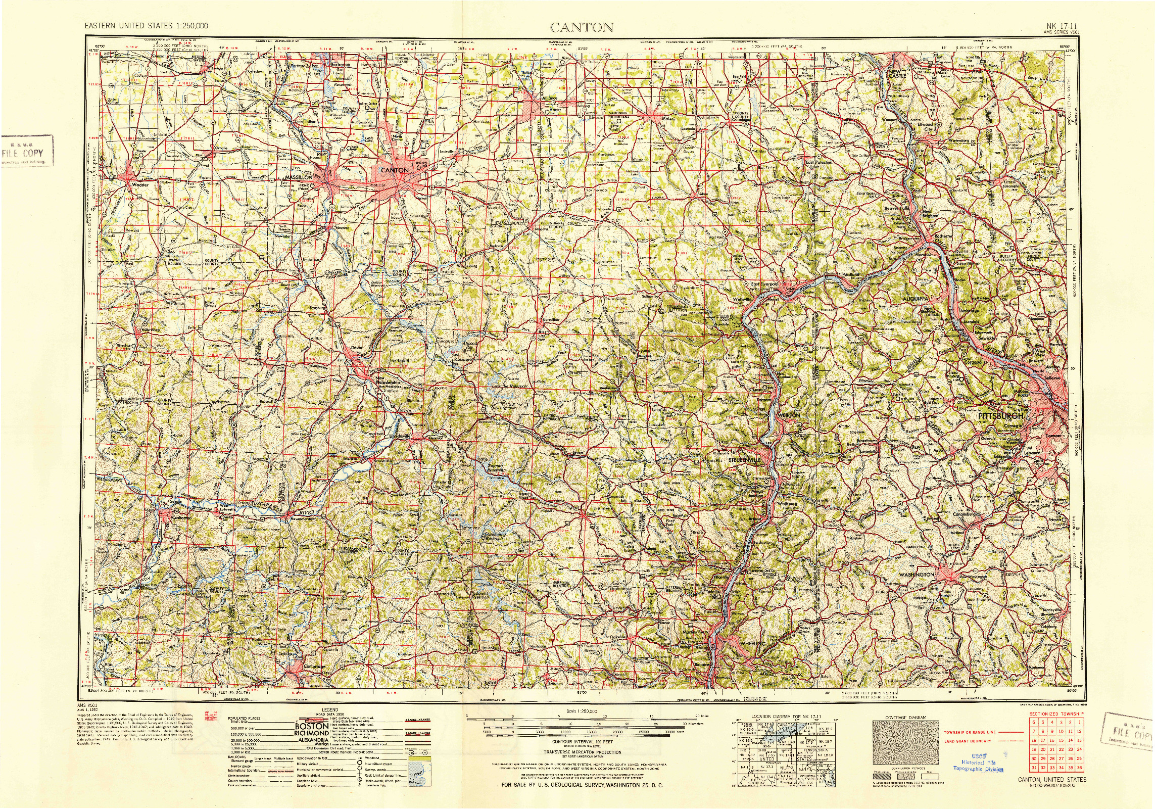 USGS 1:250000-SCALE QUADRANGLE FOR CANTON, OH 1953