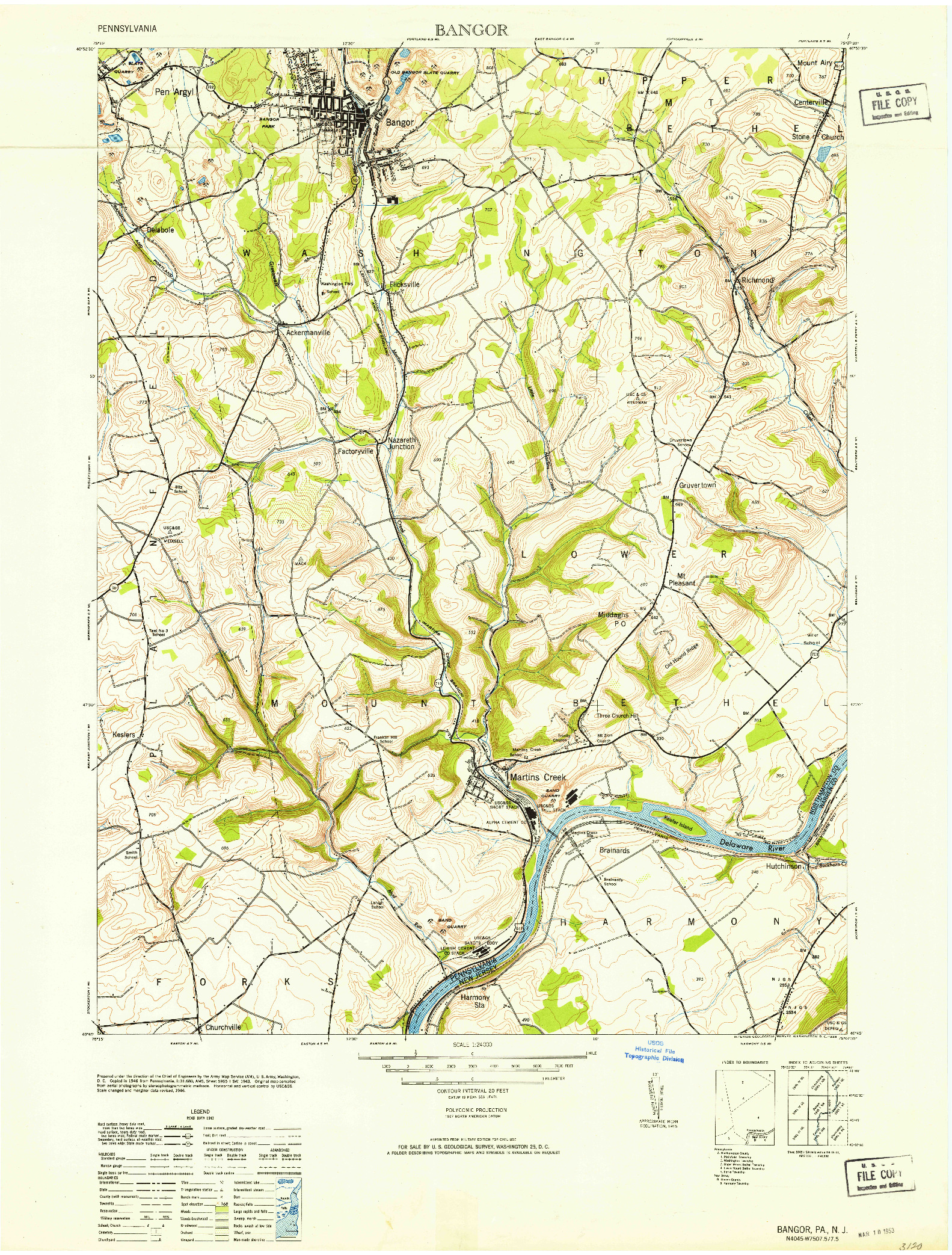 USGS 1:24000-SCALE QUADRANGLE FOR BANGOR, PA 1953