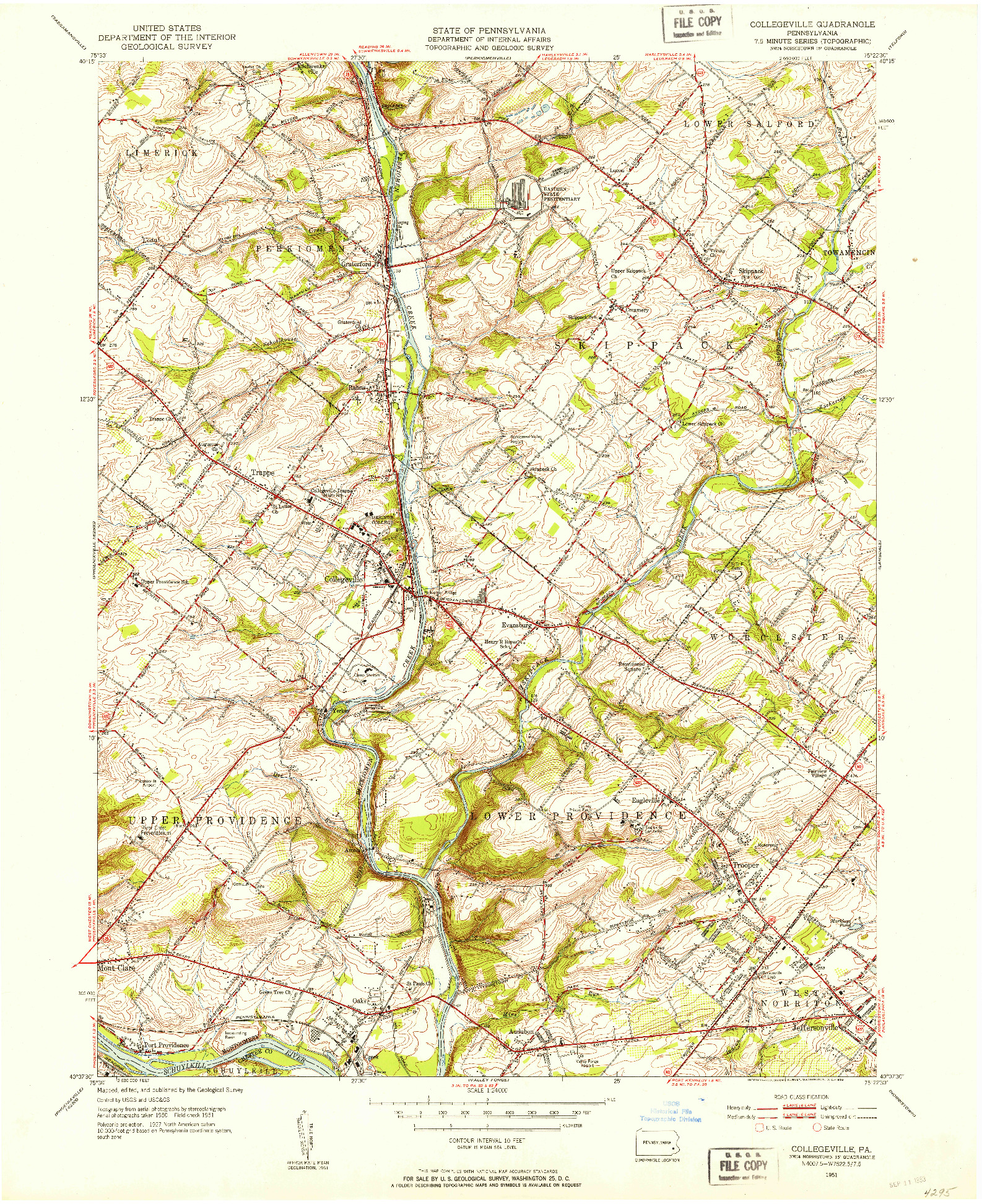 USGS 1:24000-SCALE QUADRANGLE FOR COLLEGEVILLE, PA 1951
