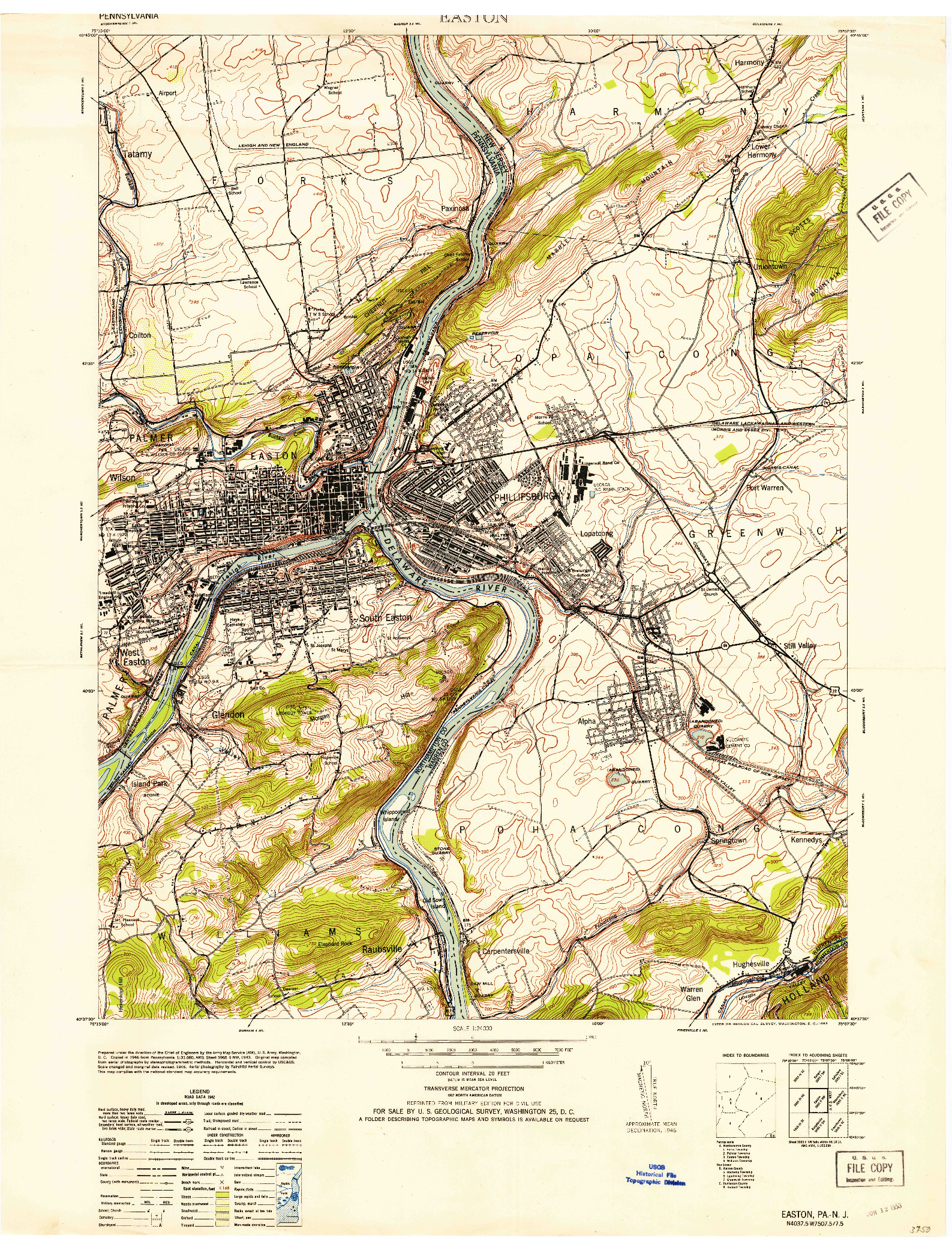 USGS 1:24000-SCALE QUADRANGLE FOR EASTON, PA 1953