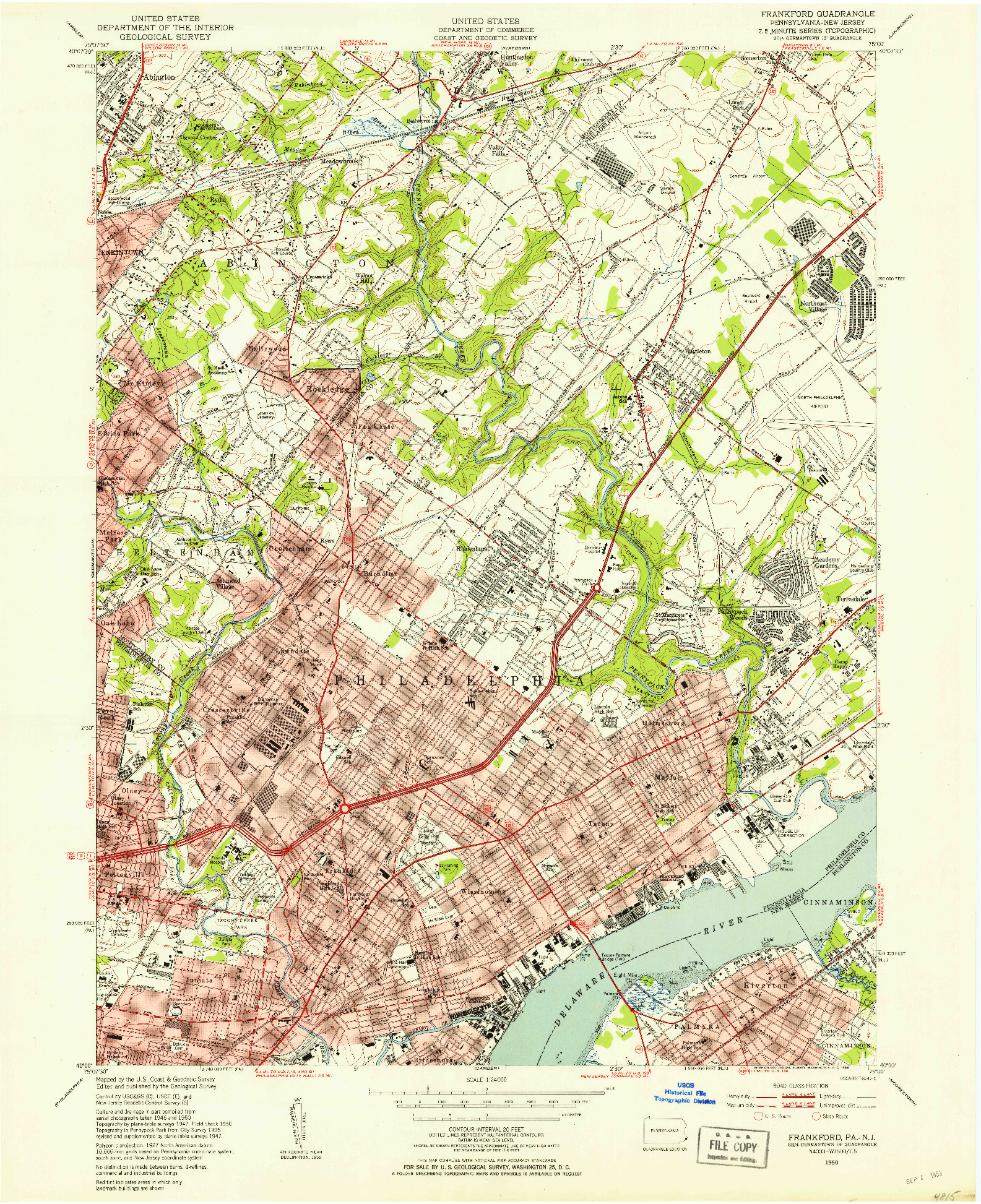 USGS 1:24000-SCALE QUADRANGLE FOR FRANKFORD, PA 1950