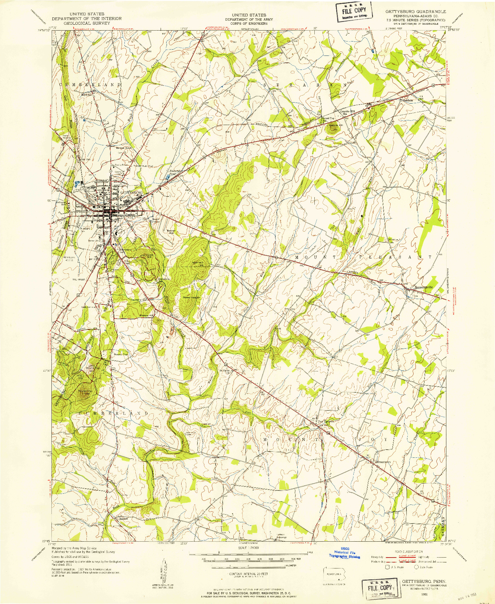 USGS 1:24000-SCALE QUADRANGLE FOR GETTYSBURG, PA 1951