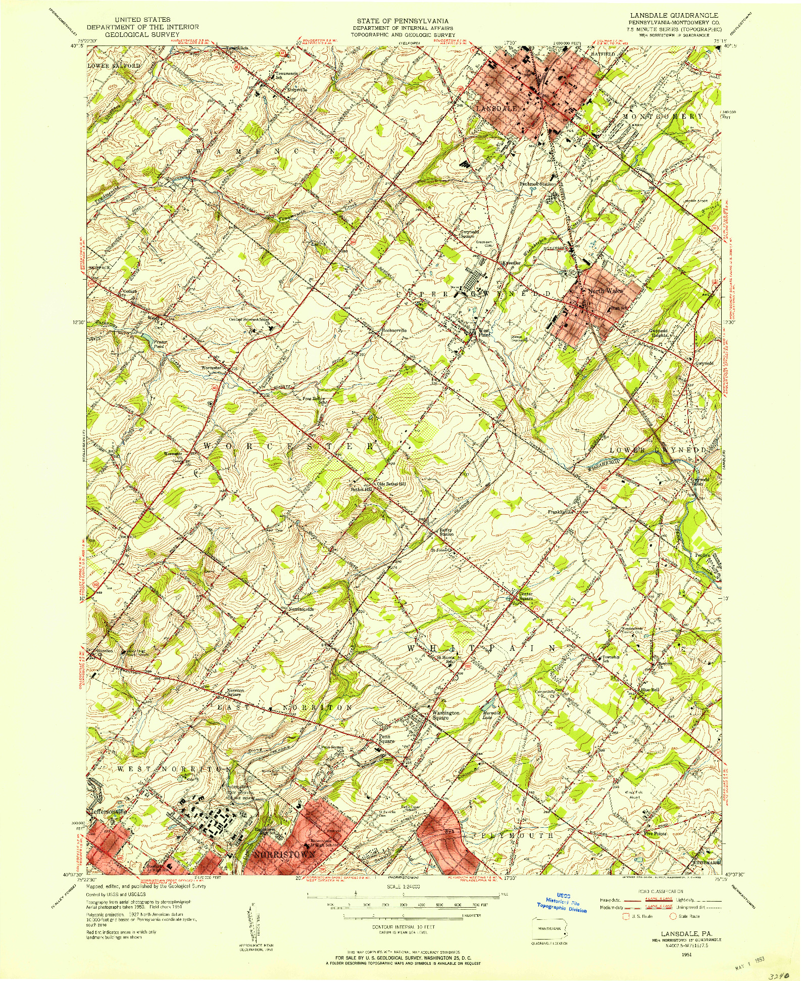 USGS 1:24000-SCALE QUADRANGLE FOR LANSDALE, PA 1951