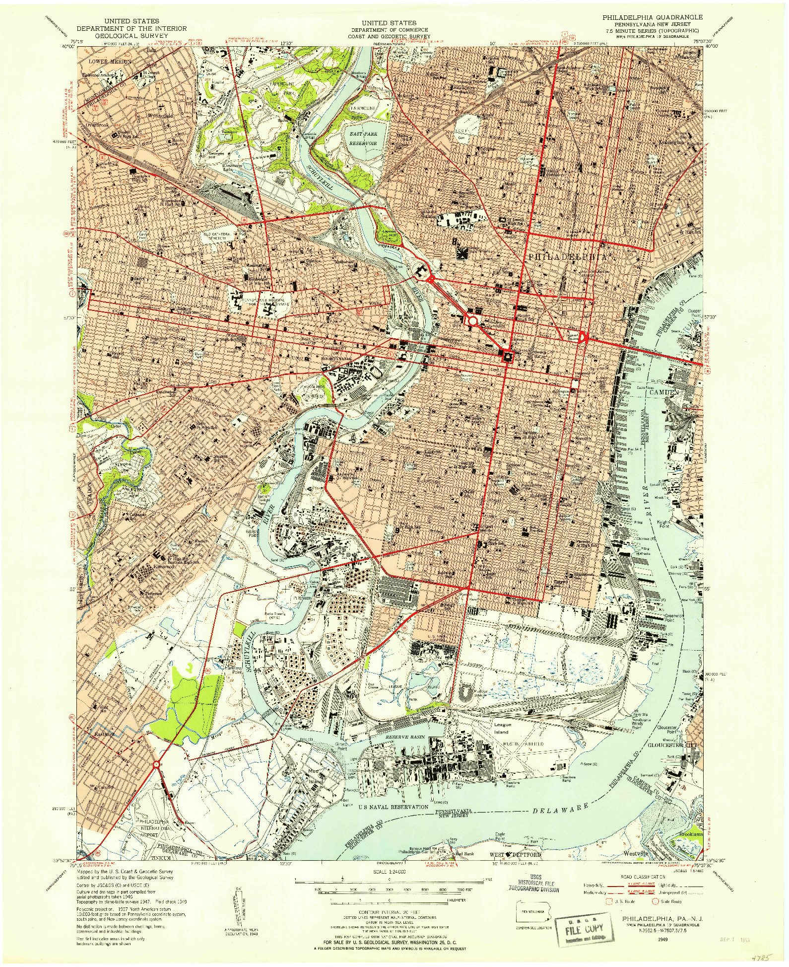 USGS 1:24000-SCALE QUADRANGLE FOR PHILADELPHIA, PA 1949