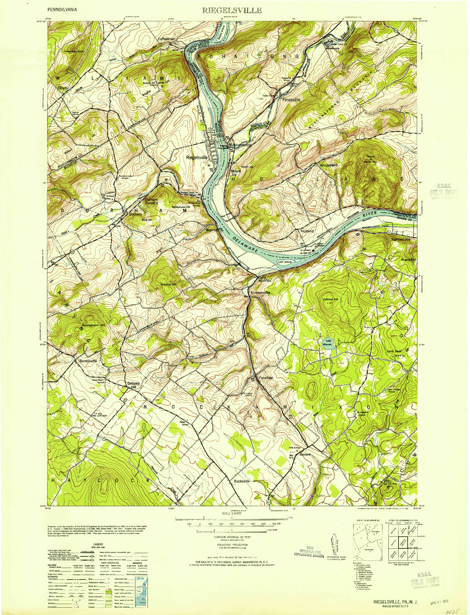 USGS 1:24000-SCALE QUADRANGLE FOR RIEGELSVILLE, PA 1953