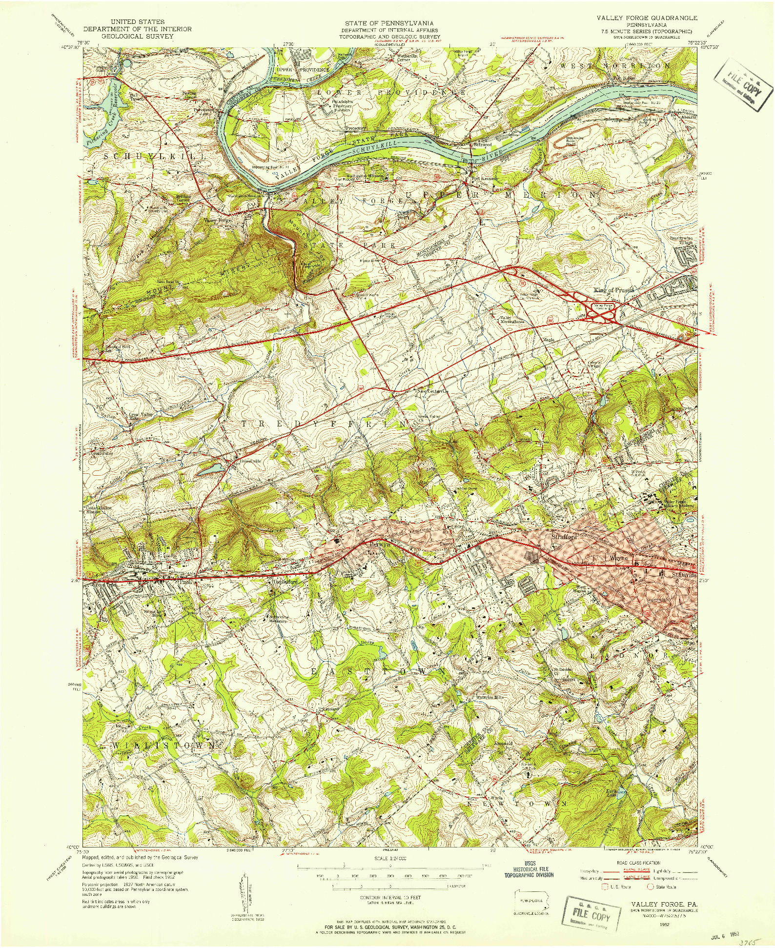 USGS 1:24000-SCALE QUADRANGLE FOR VALLEY FORGE, PA 1952