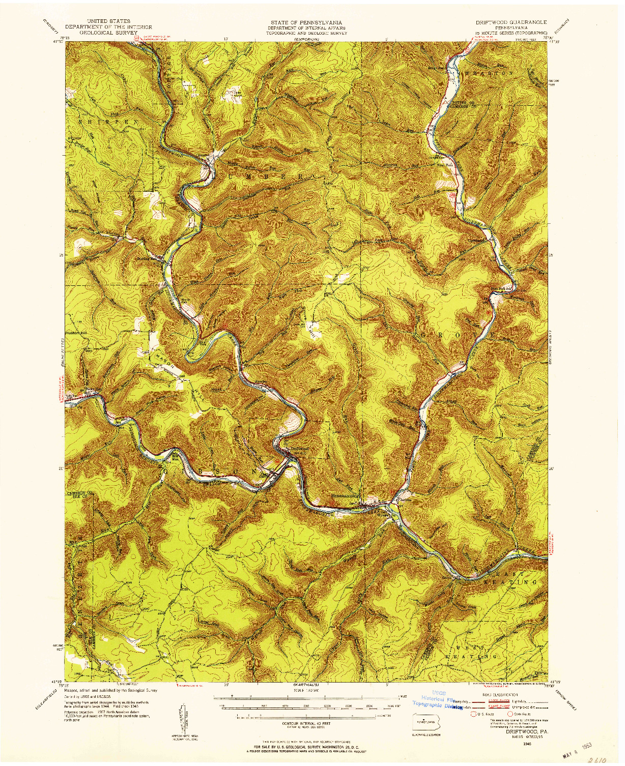 USGS 1:62500-SCALE QUADRANGLE FOR DRIFTWOOD, PA 1945